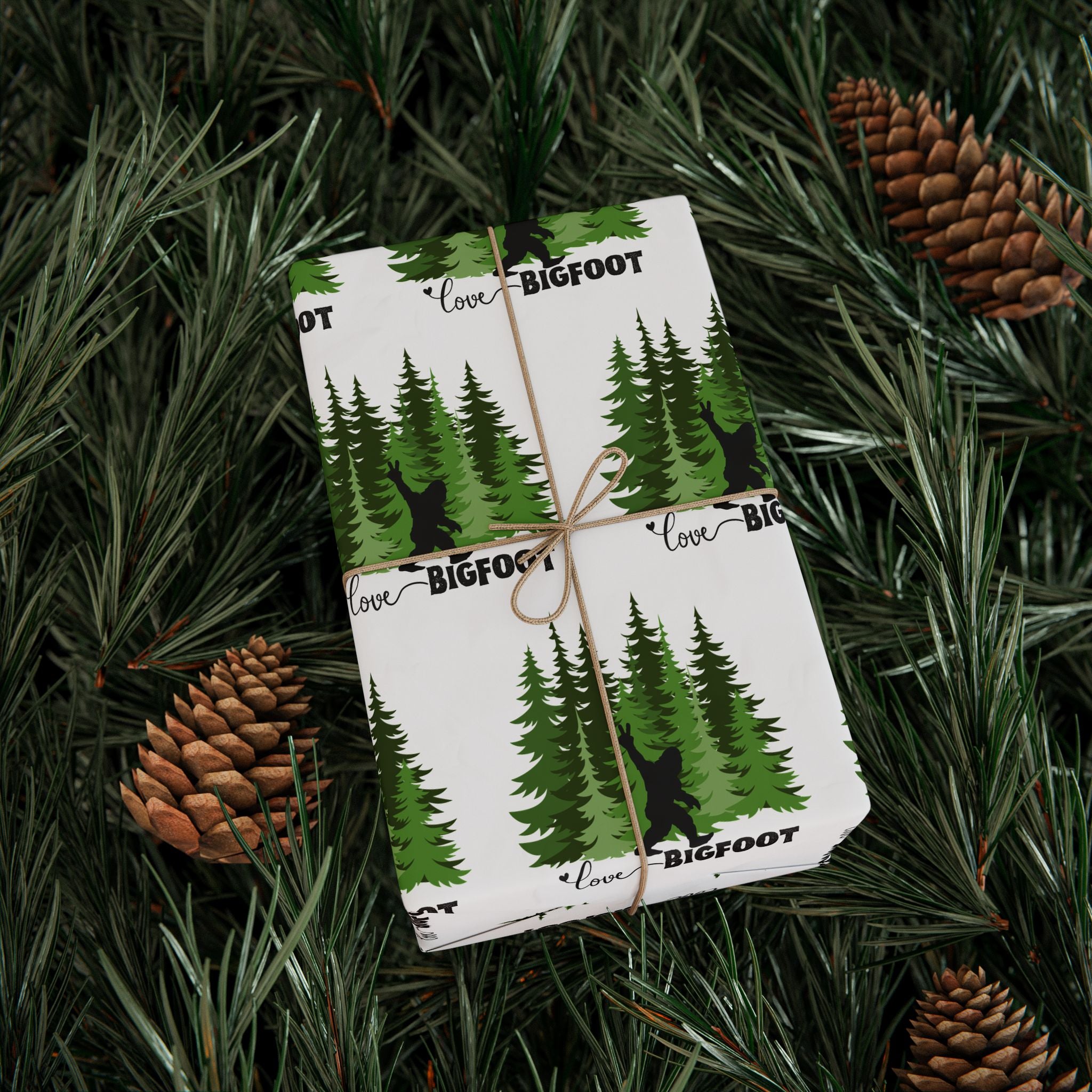 Bigfoot 'Love' Whispering Pines Wrapping Paper
