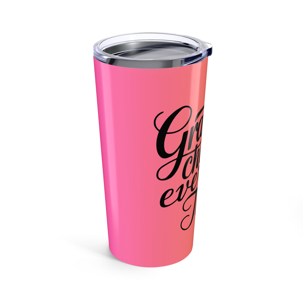 20oz Tumbler — "Gratitude Changes Everything" Pink & Orange Stainless Travel Cup