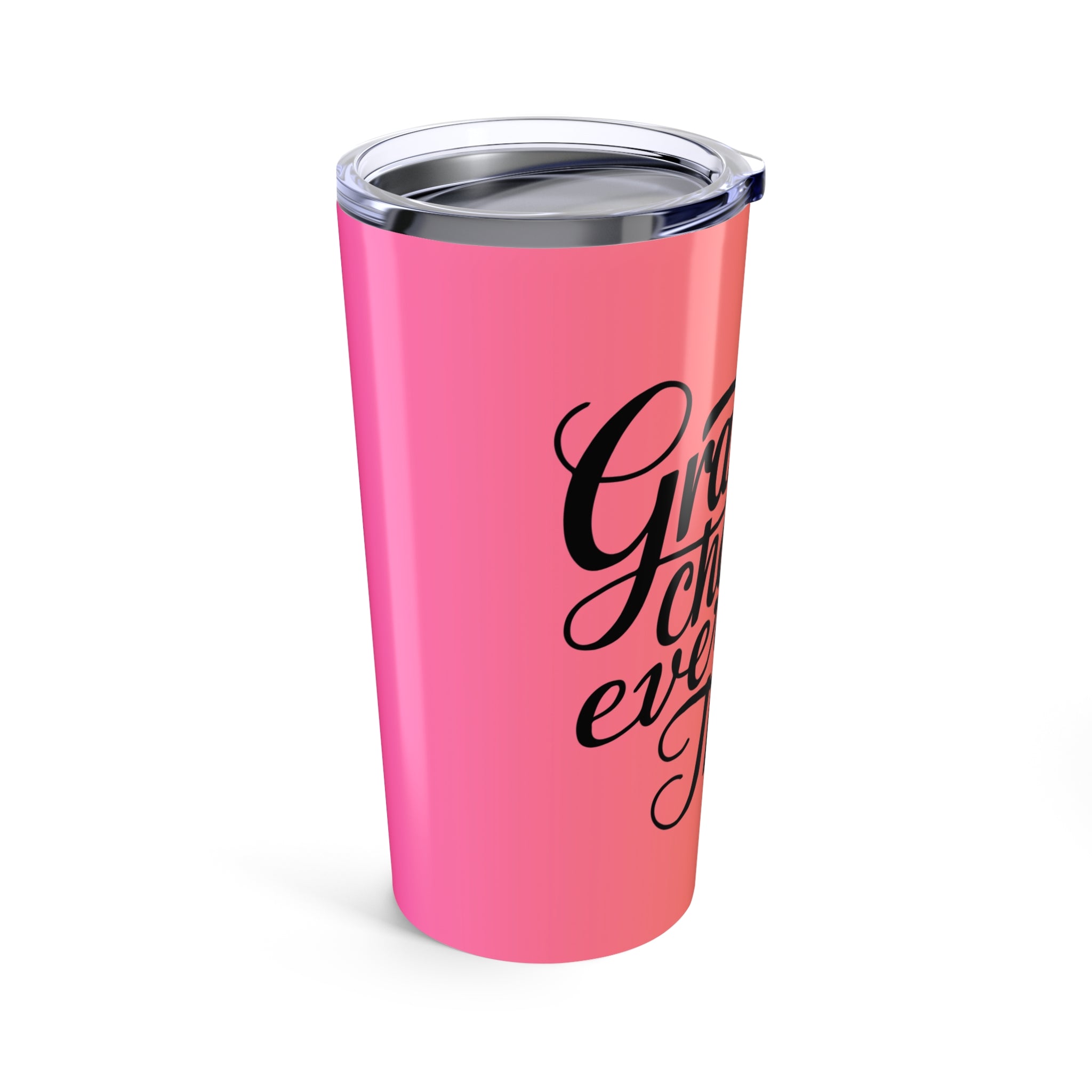 20oz Tumbler — "Gratitude Changes Everything" Pink & Orange Stainless Travel Cup