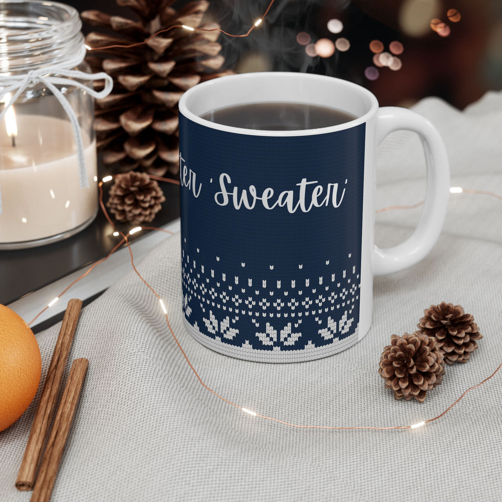 Favorite Winter Sips Ceramic Mug – Cozy Holiday Knit Pattern (11oz & 15oz)