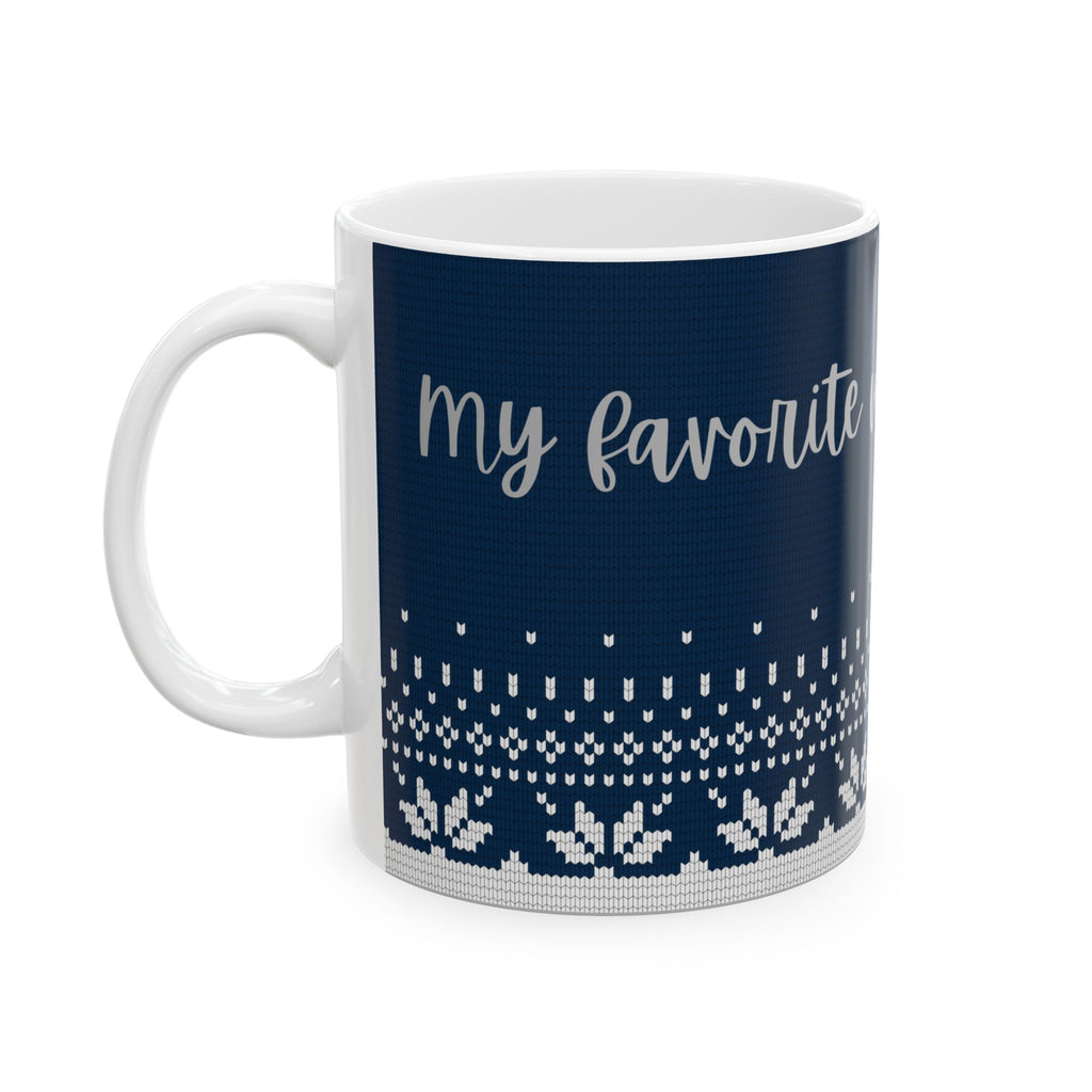 Favorite Winter Sips Ceramic Mug – Cozy Holiday Knit Pattern (11oz & 15oz)