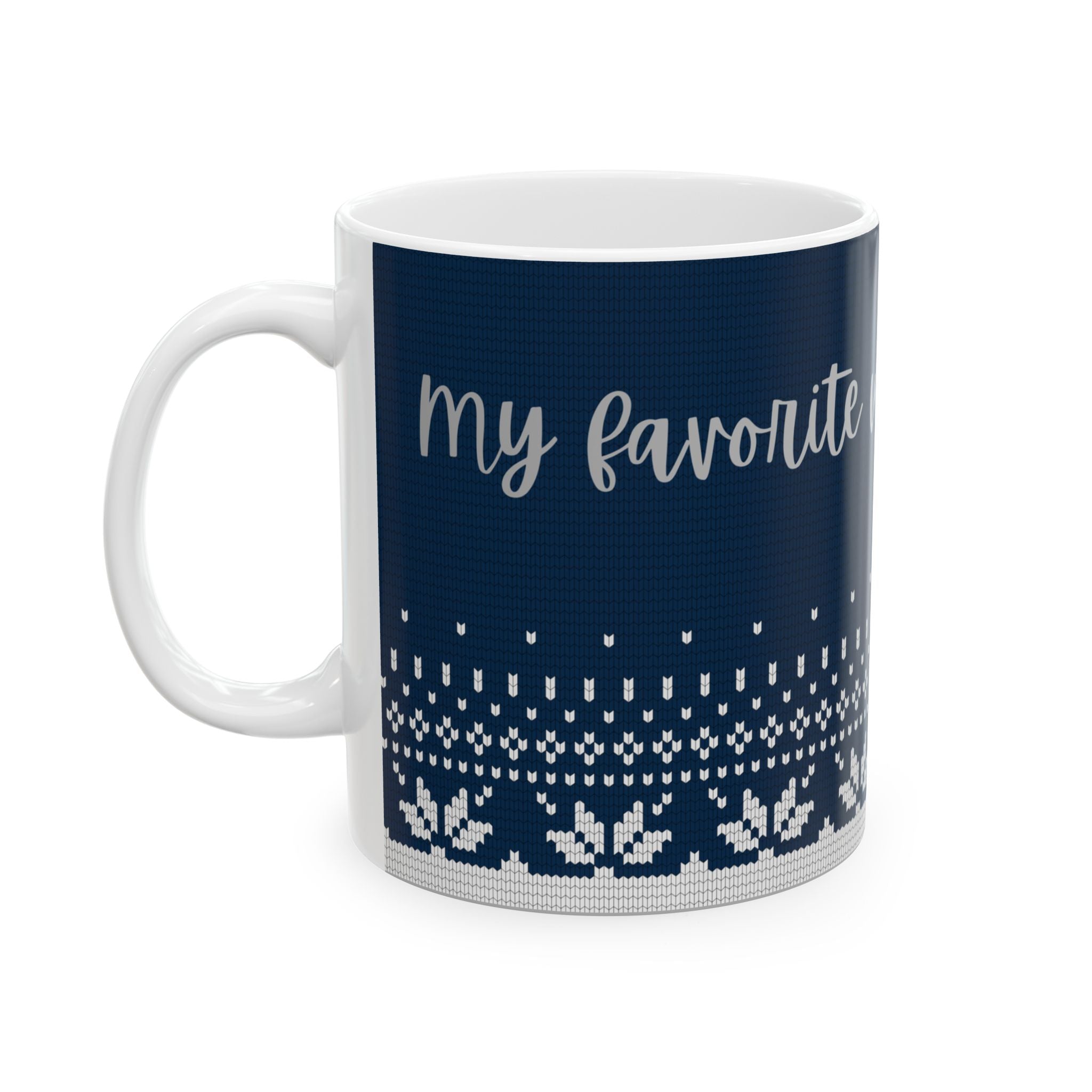 Favorite Winter Sips Ceramic Mug – Cozy Holiday Knit Pattern (11oz & 15oz)
