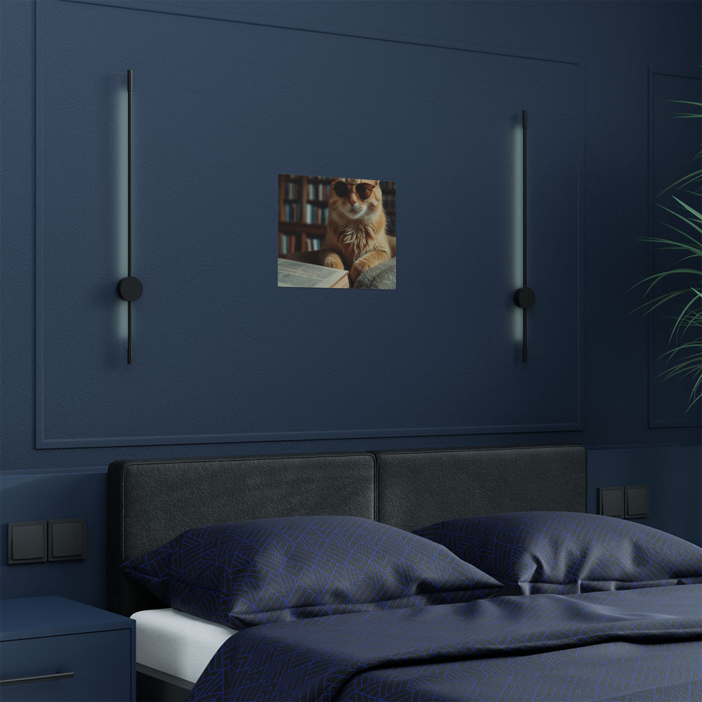 Cool Cat Reading Poster — Retro Sunglasses Cat Art Print (Satin Poster)