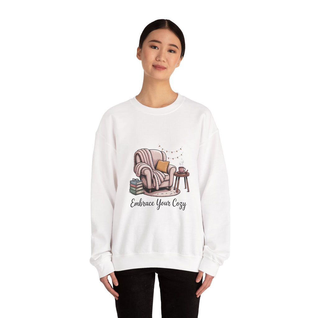 Cozy Reading Chair Sweatshirt — "Embrace Your Cozy" Crewneck