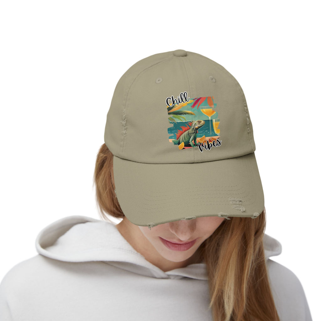 Chill Vibes Distressed Cap - Retro Surf Frog Beach Hat