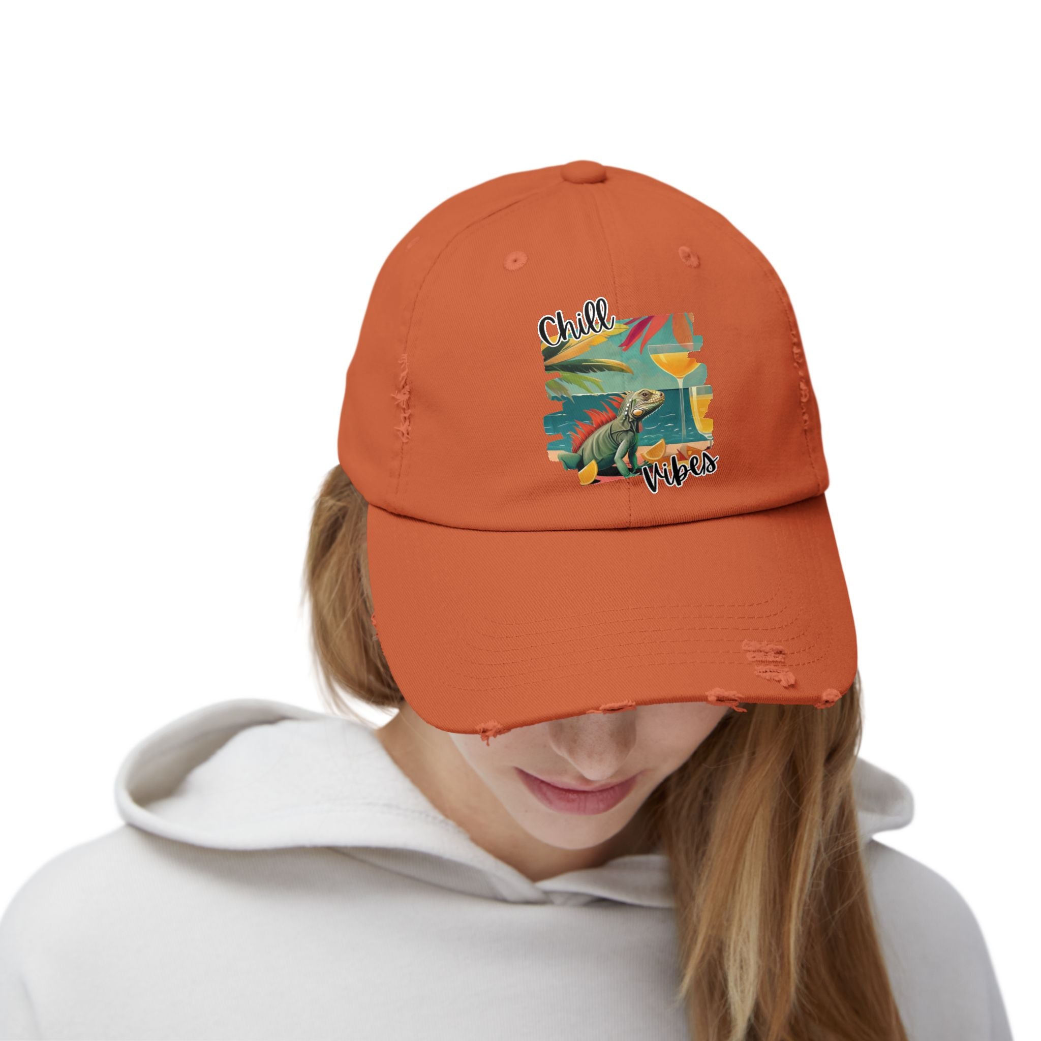 Chill Vibes Distressed Cap - Retro Surf Frog Beach Hat