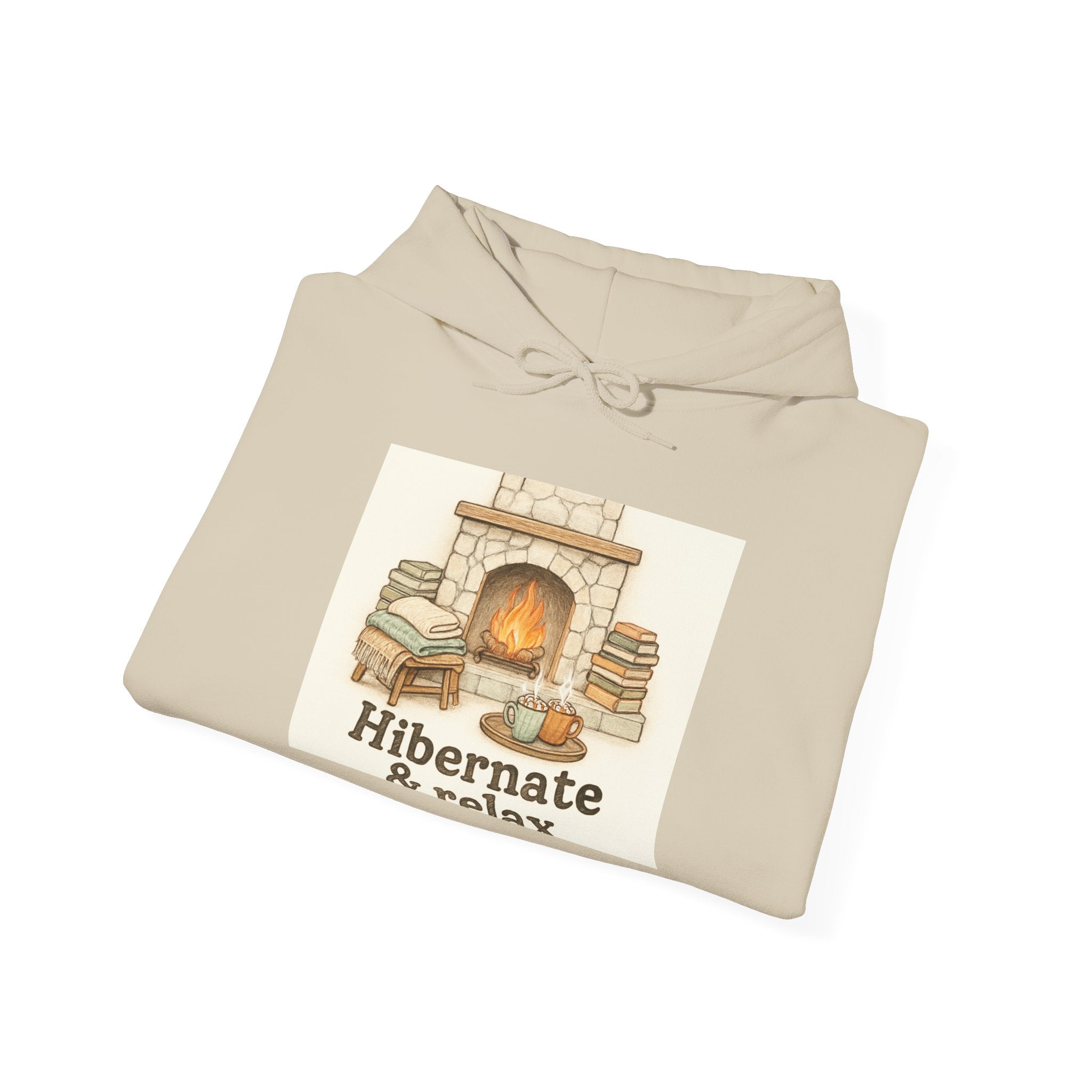 Hibernate & Relax Hoodie — Cozy Fireplace Sweatshirt for Winter Lounging