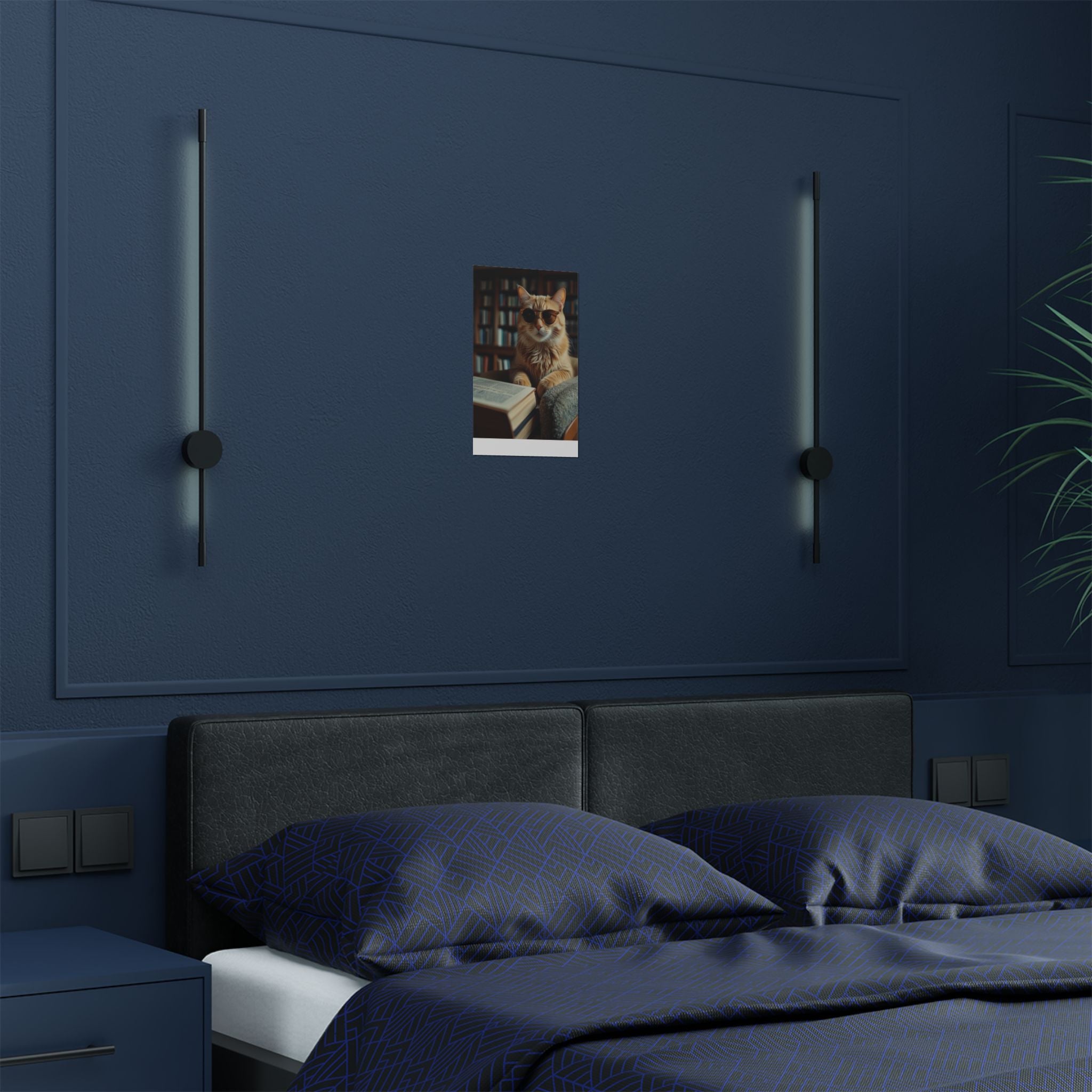 Cool Cat Reading Poster — Retro Sunglasses Cat Art Print (Satin Poster)