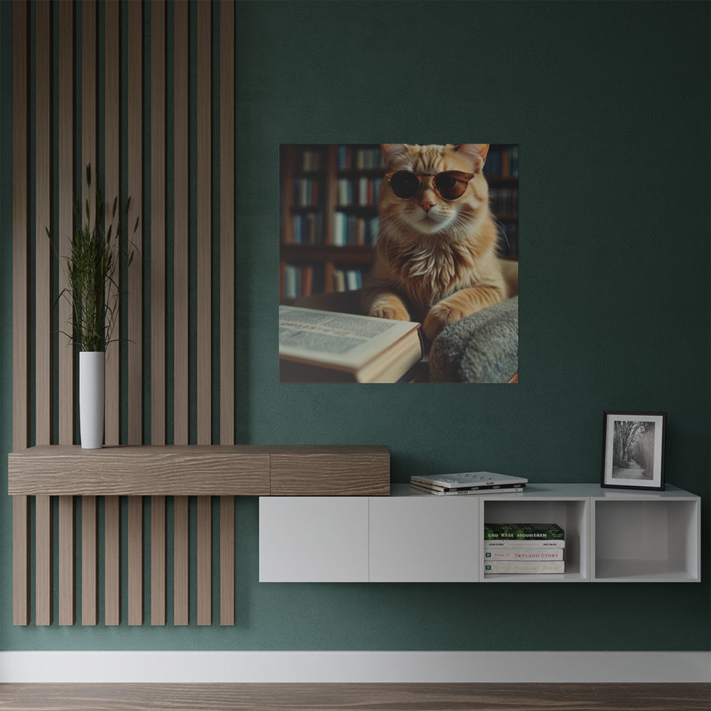 Cool Cat Reading Poster — Retro Sunglasses Cat Art Print (Satin Poster)