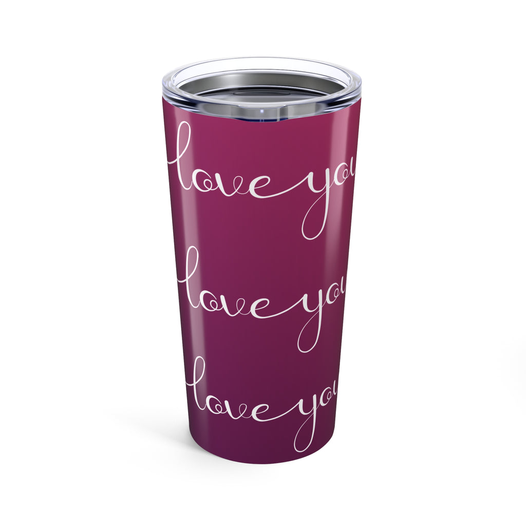 Love You Script 20oz Tumbler — Heart Stripe Insulated Travel Cup