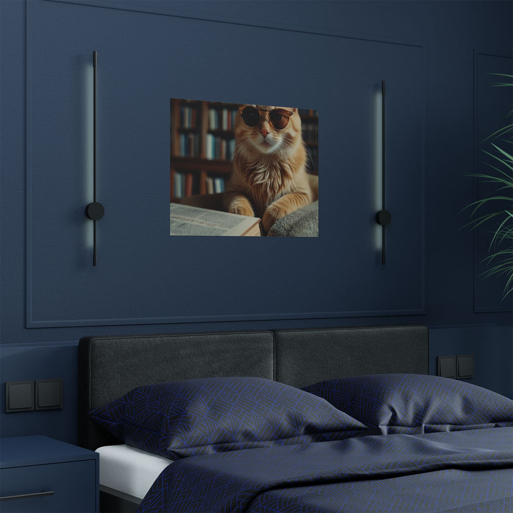 Cool Cat Reading Poster — Retro Sunglasses Cat Art Print (Satin Poster)