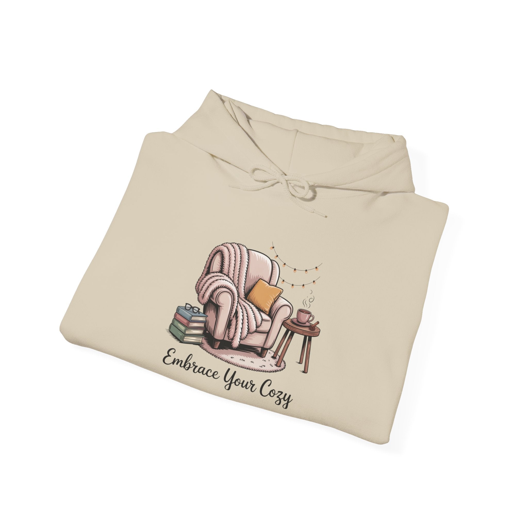 Cozy Reading Hoodie – "Embrace Your Cozy" Armchair Graphic Sweatshirt