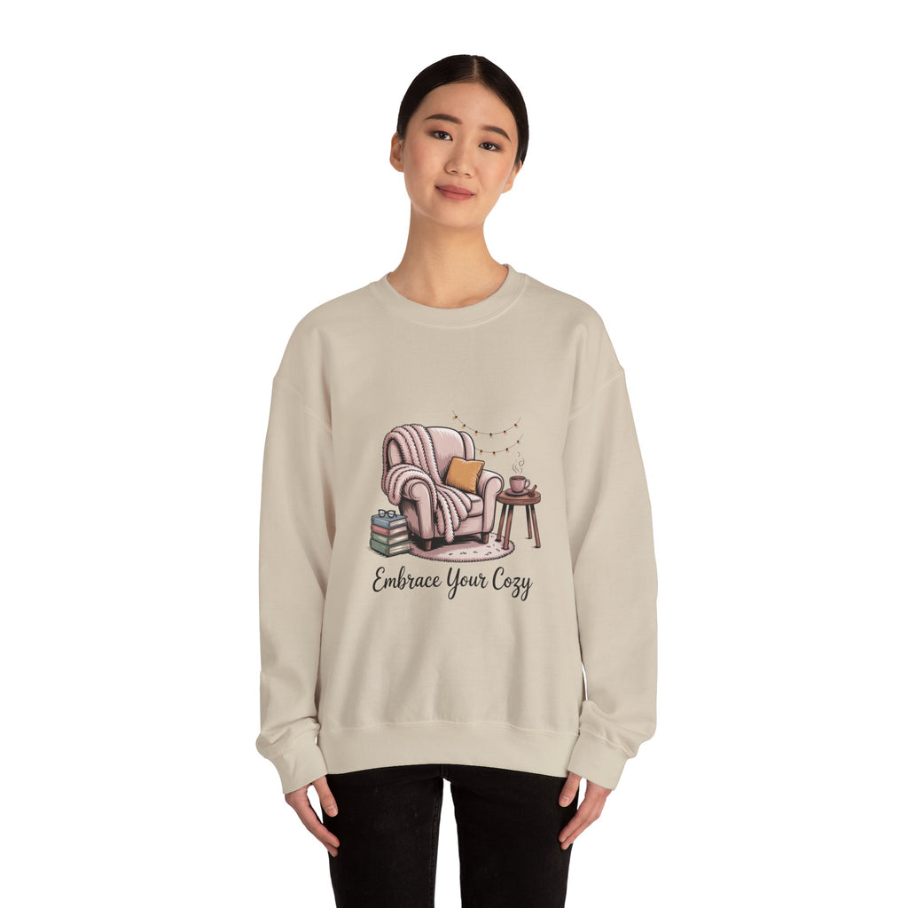 Cozy Reading Chair Sweatshirt — "Embrace Your Cozy" Crewneck