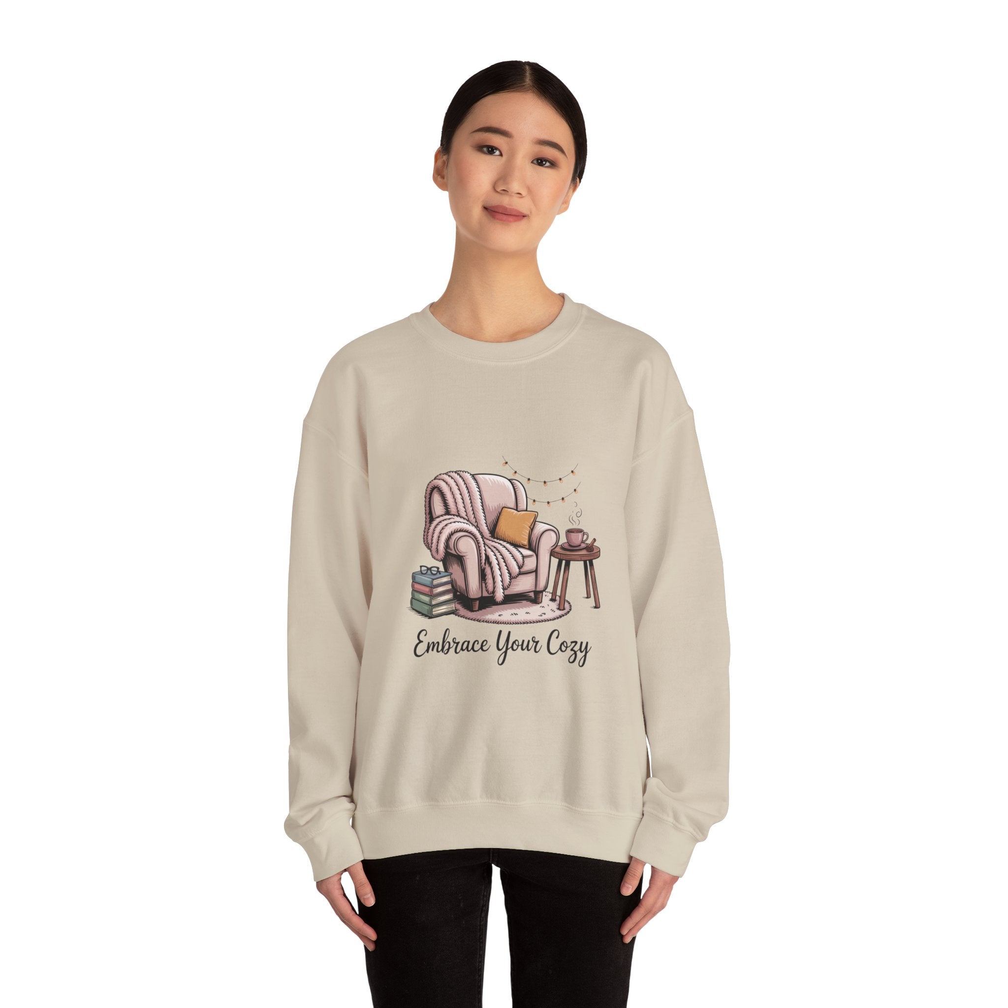 Cozy Reading Chair Sweatshirt — "Embrace Your Cozy" Crewneck