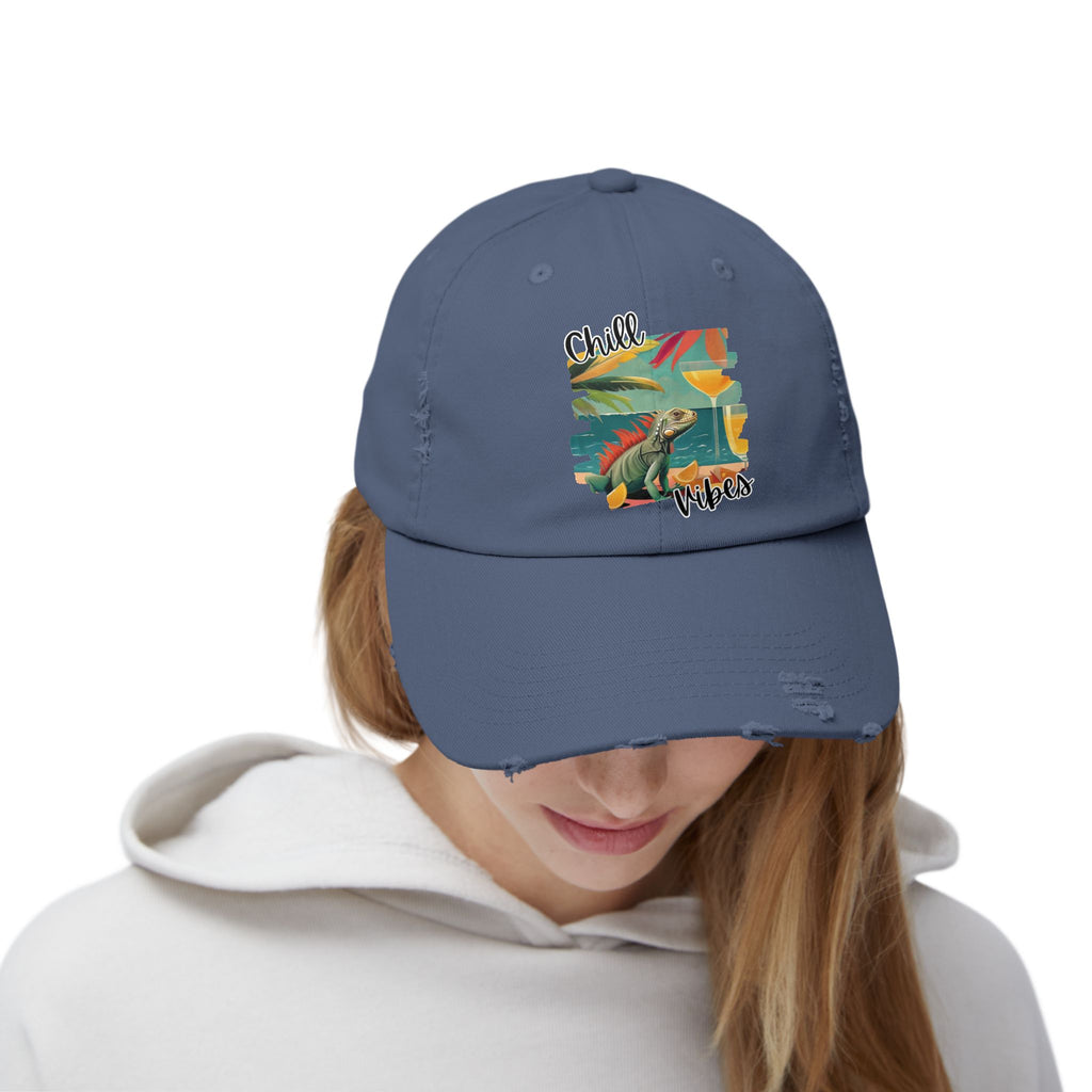 Chill Vibes Distressed Cap - Retro Surf Frog Beach Hat