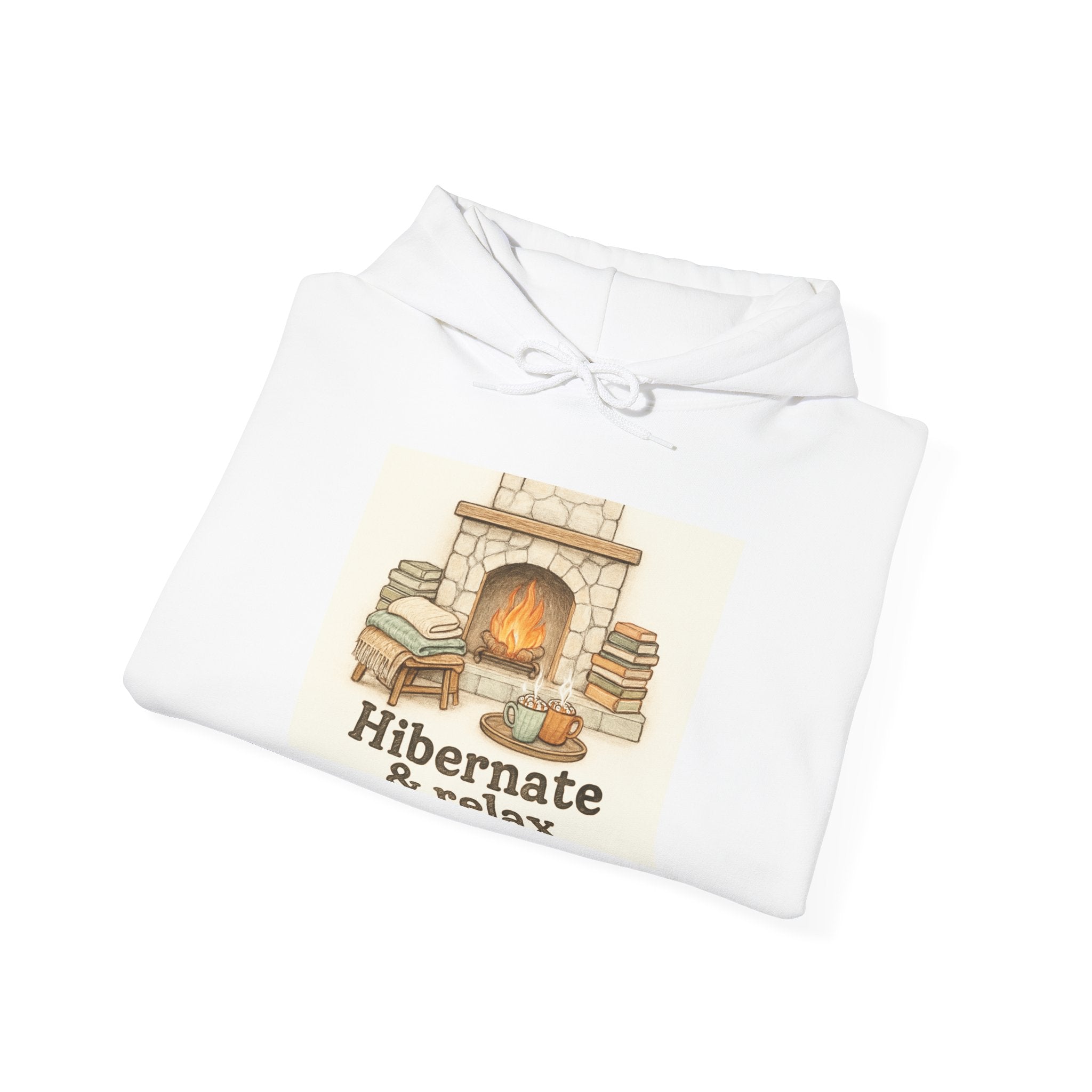 Hibernate & Relax Hoodie — Cozy Fireplace Sweatshirt for Winter Lounging