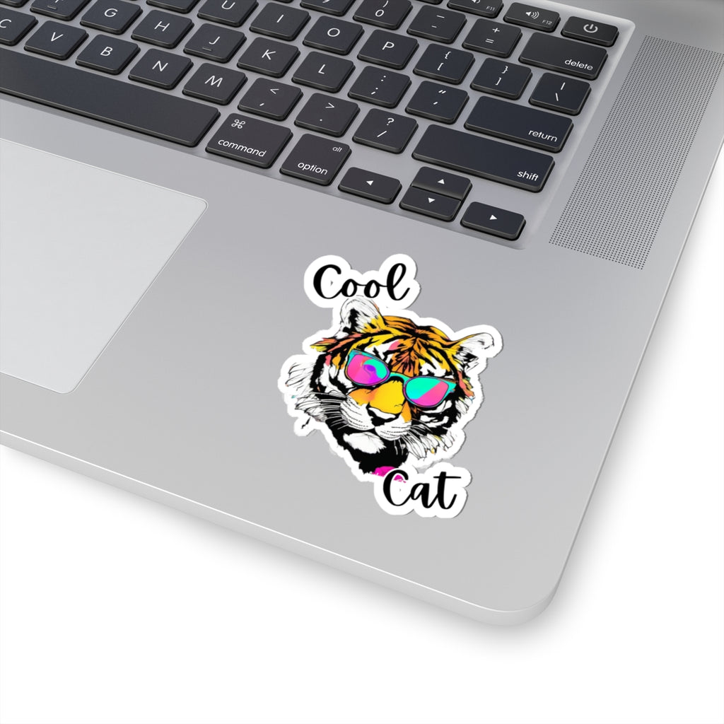 Cool Cat Tiger Sticker — Retro Sunglasses Kiss-Cut Vinyl Sticker