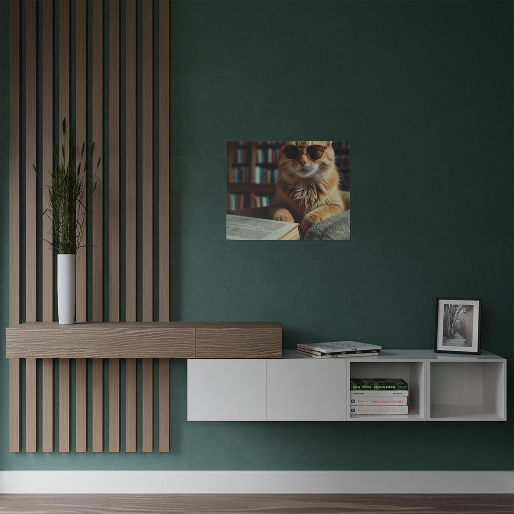 Cool Cat Reading Poster — Retro Sunglasses Cat Art Print (Satin Poster)