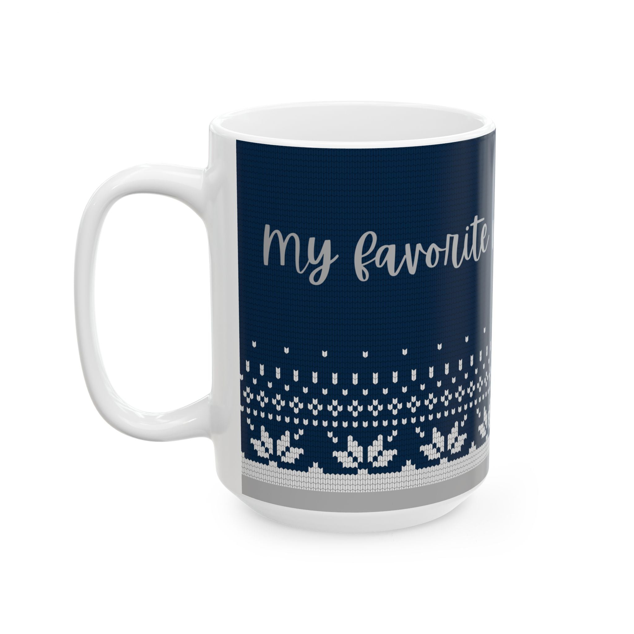 Favorite Winter Sips Ceramic Mug – Cozy Holiday Knit Pattern (11oz & 15oz)