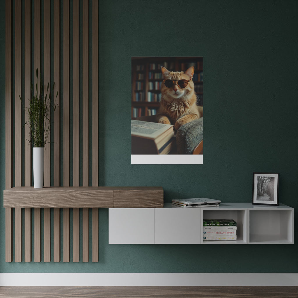 Cool Cat Reading Poster — Retro Sunglasses Cat Art Print (Satin Poster)