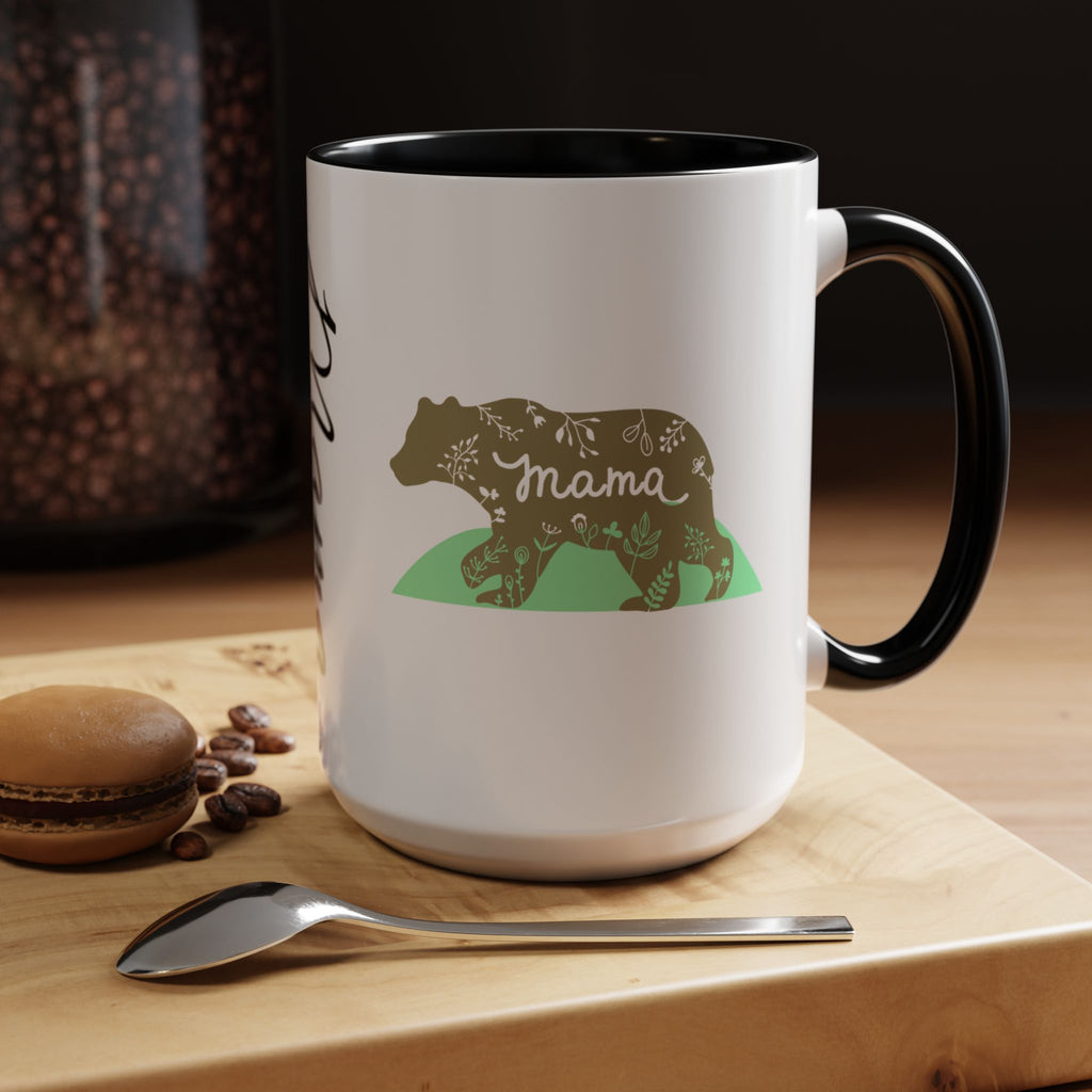 Mama Bear Accent Coffee Mug – Floral Bear Design, Mama Bear Gift (11/15 oz)