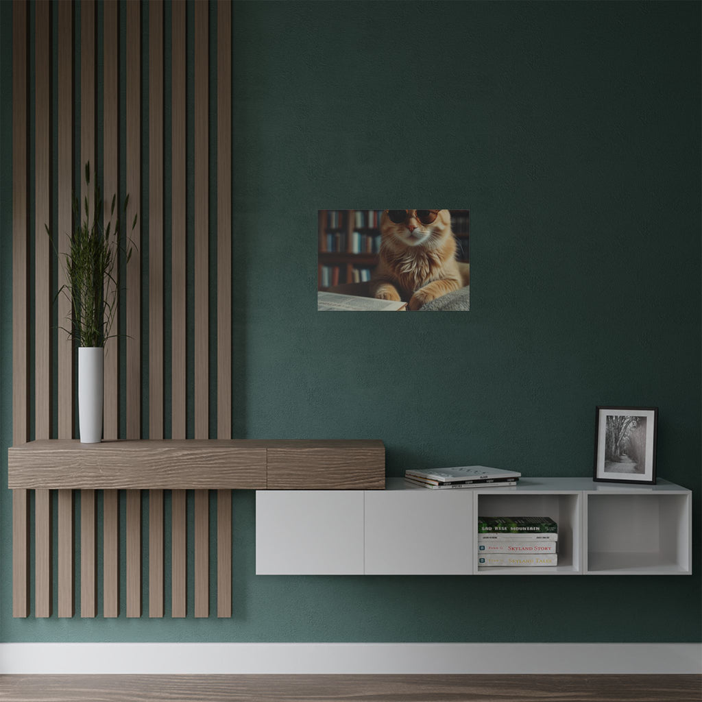 Cool Cat Reading Poster — Retro Sunglasses Cat Art Print (Satin Poster)