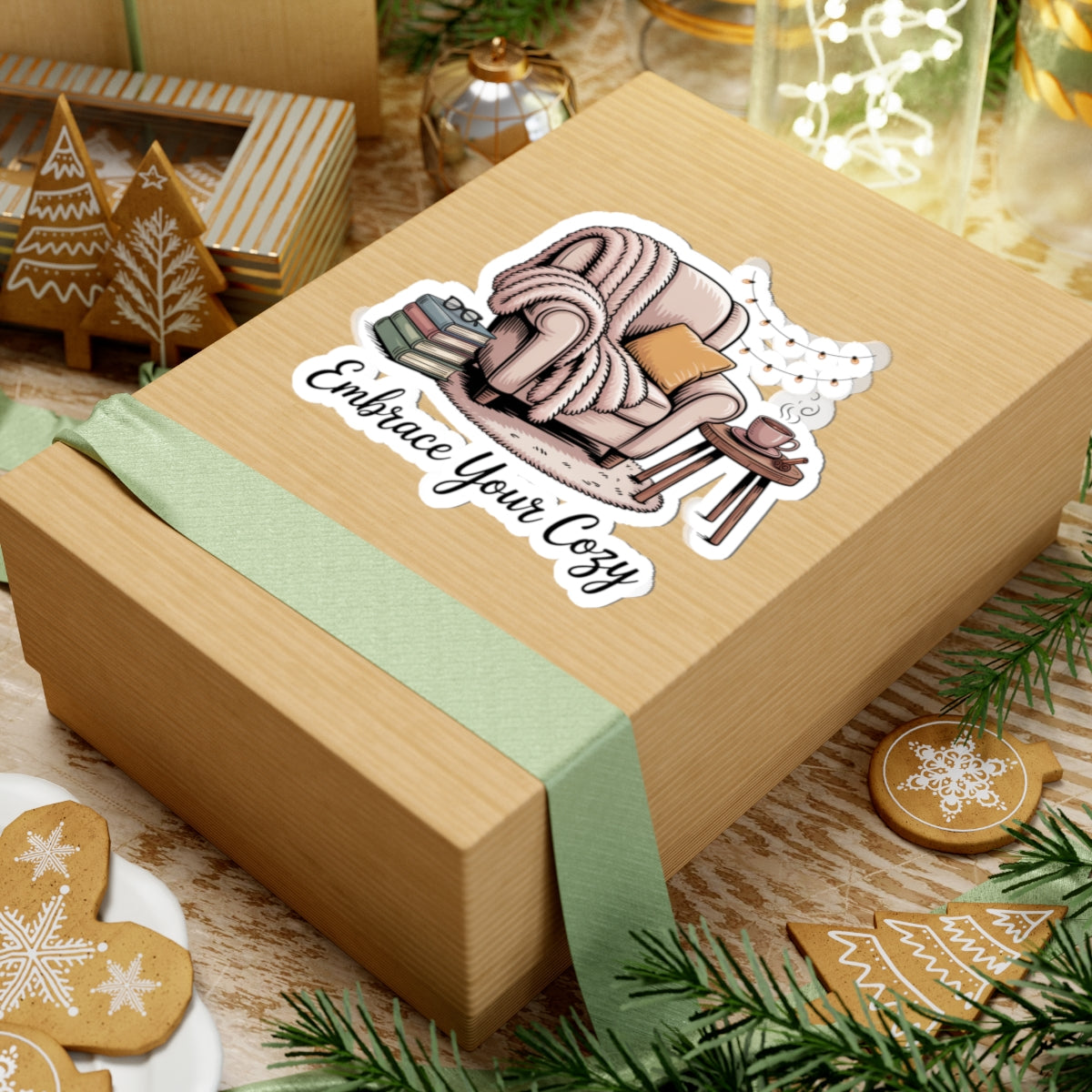 Cozy Reading Nook Sticker — "Embrace Your Cozy" Kiss-Cut Vinyl Sticker