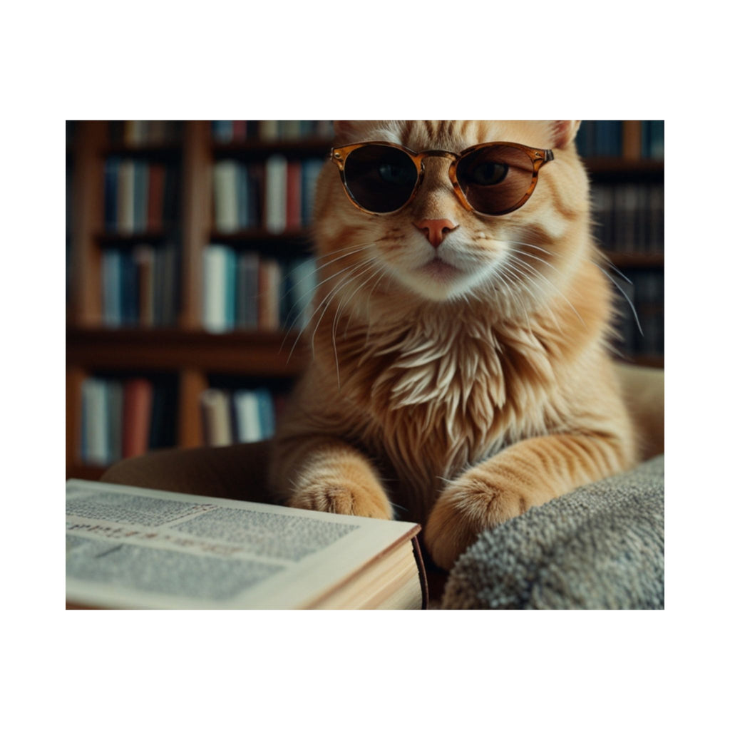 Cool Cat Reading Poster — Retro Sunglasses Cat Art Print (Satin Poster)