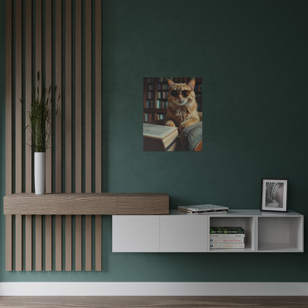 Cool Cat Reading Poster — Retro Sunglasses Cat Art Print (Satin Poster)