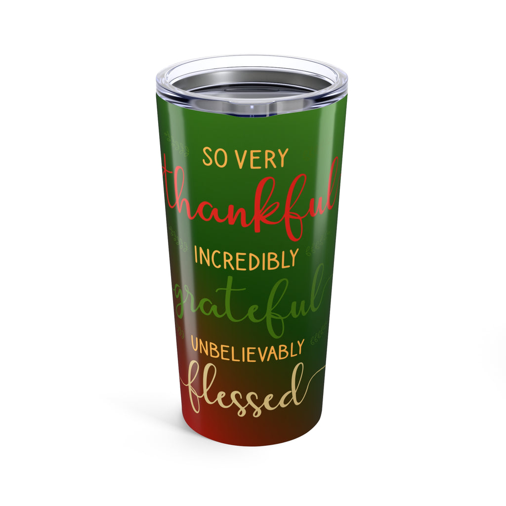 Grateful & Blessed 20oz Tumbler — Thanksgiving Green Red Insulated Travel Cup