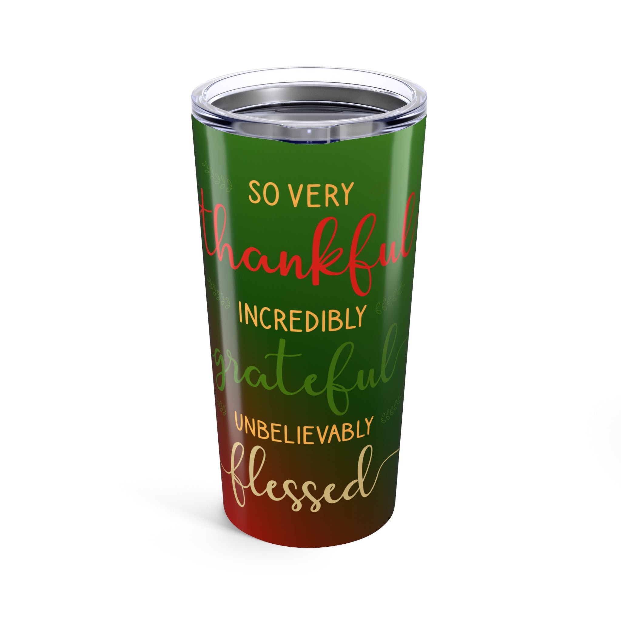 Grateful & Blessed 20oz Tumbler — Thanksgiving Green Red Insulated Travel Cup
