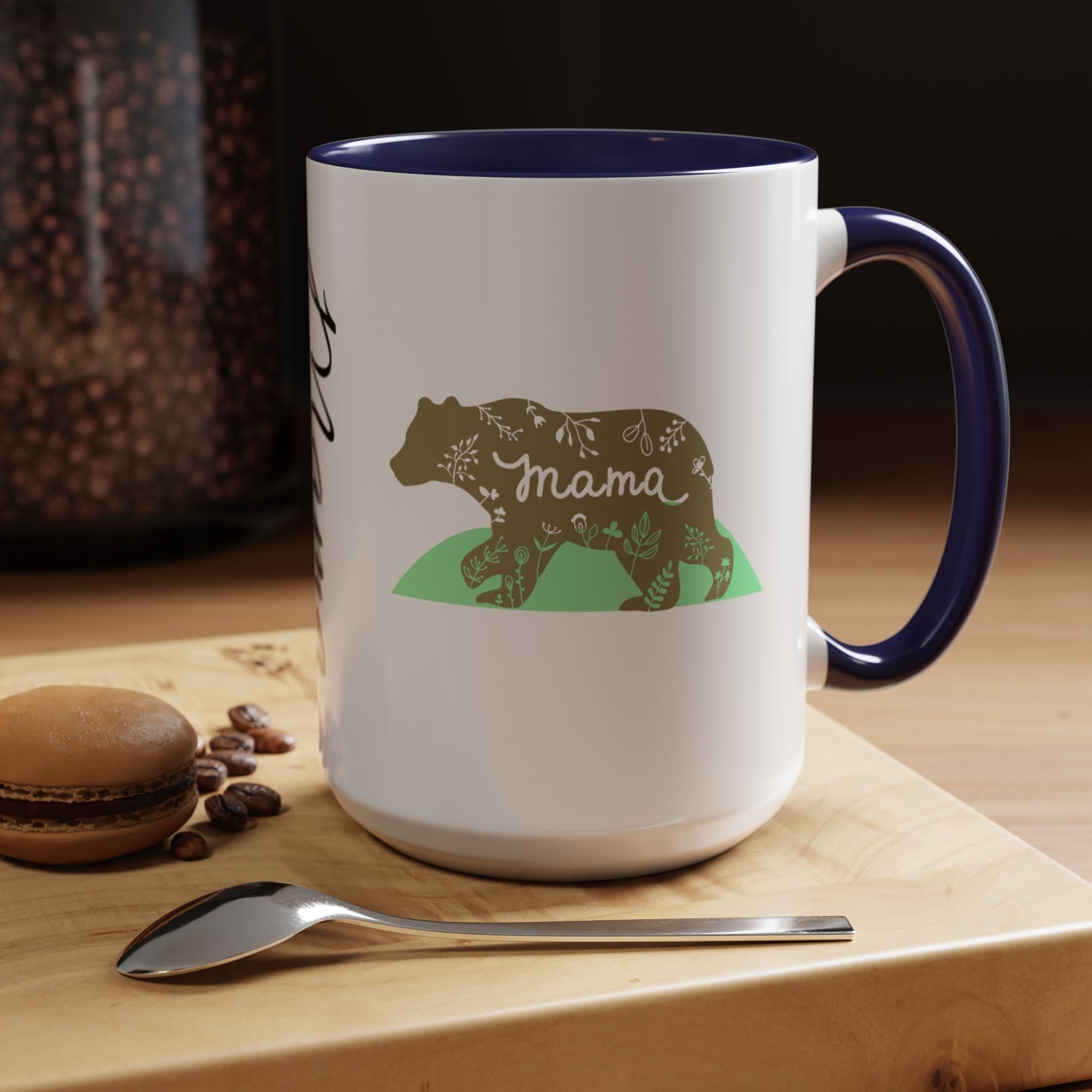 Mama Bear Accent Coffee Mug – Floral Bear Design, Mama Bear Gift (11/15 oz)