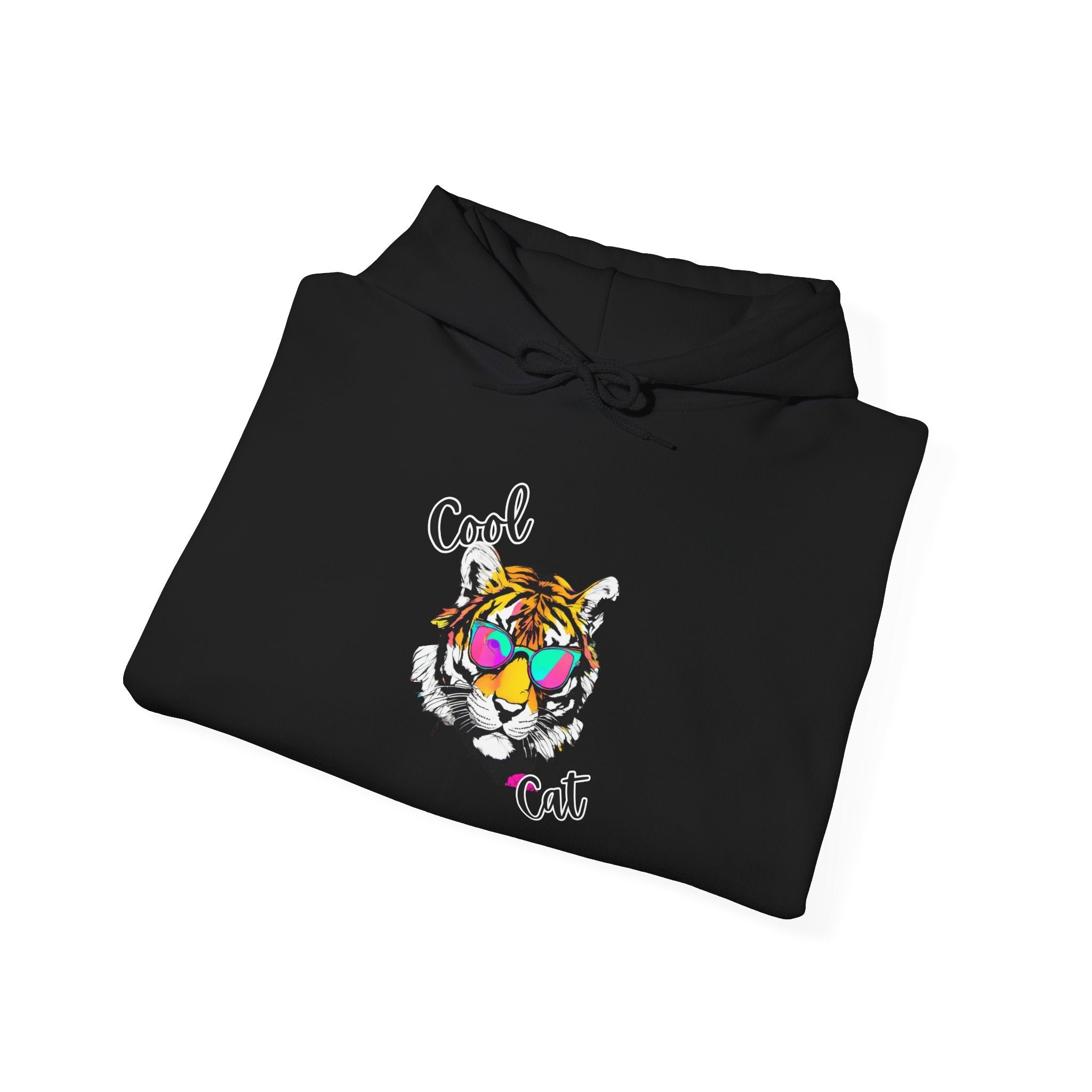 Cool Cat Hoodie — Colorful Sunglasses Tiger Graphic Sweatshirt