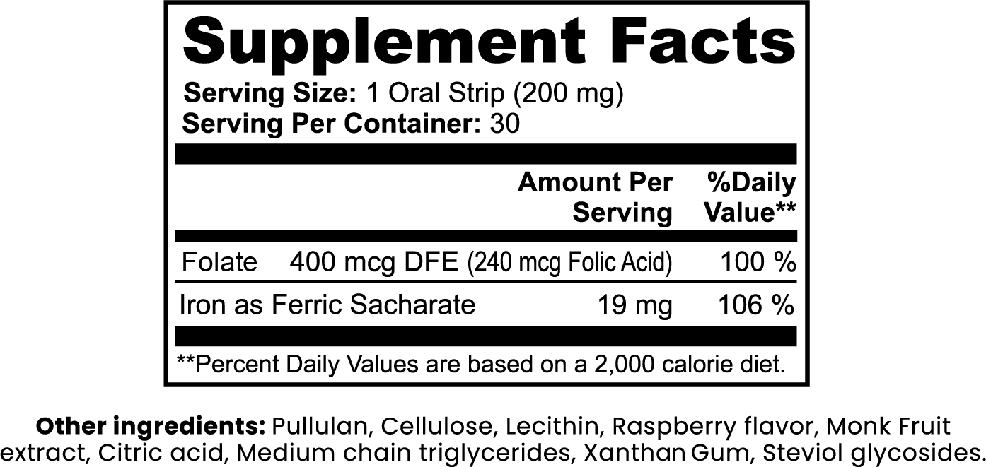 Quick Dissolving Iron Strips - Raspberry Flavor