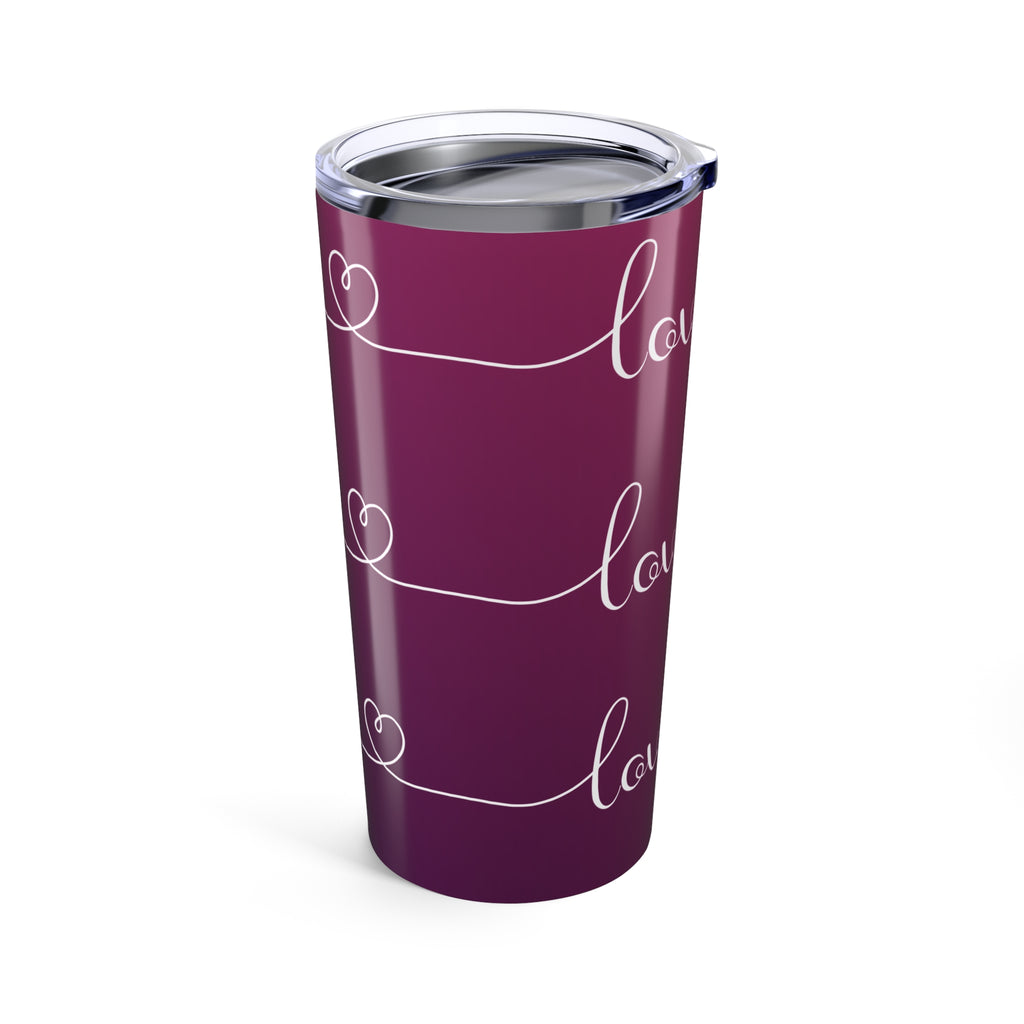 Love You Script 20oz Tumbler — Heart Stripe Insulated Travel Cup