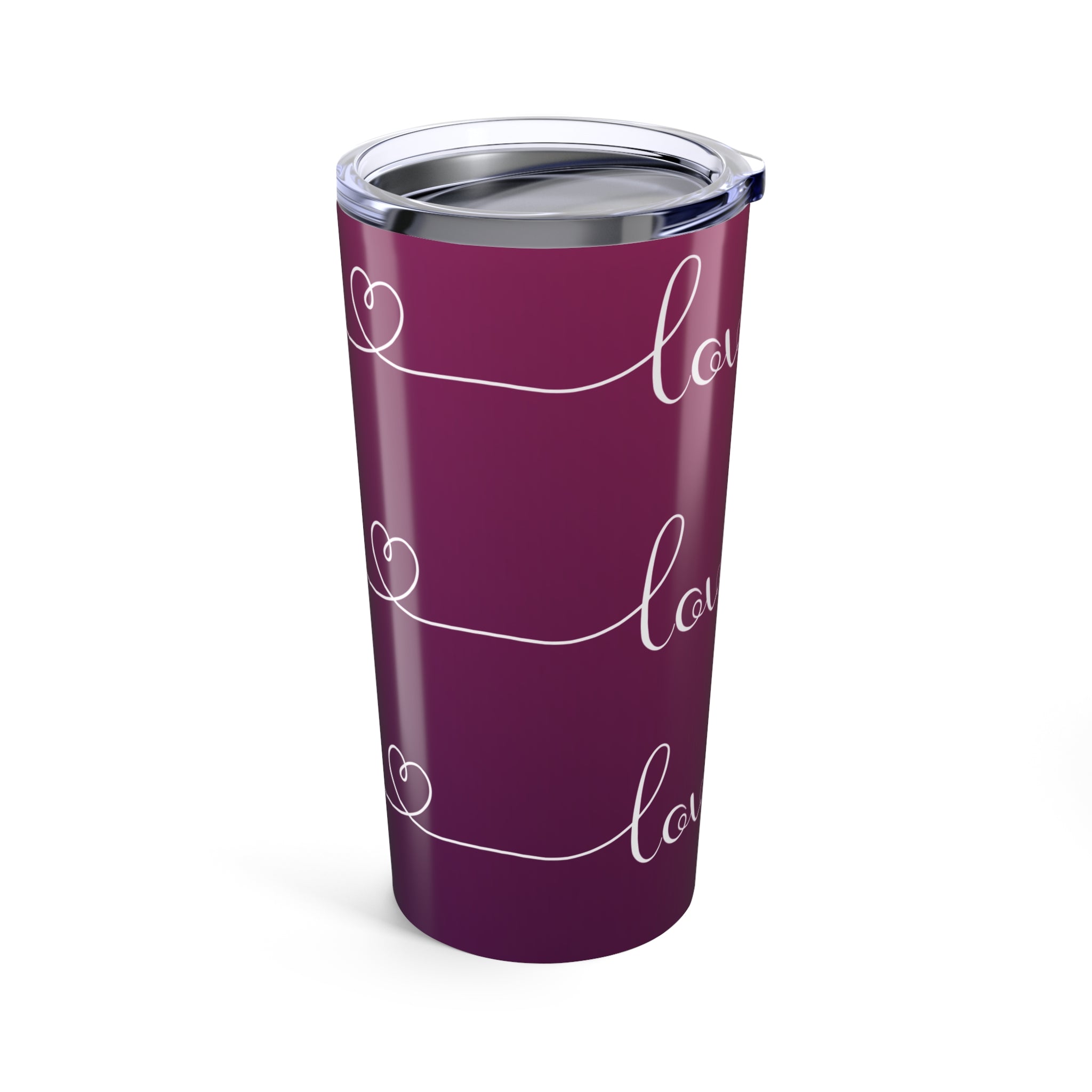 Love You Script 20oz Tumbler — Heart Stripe Insulated Travel Cup