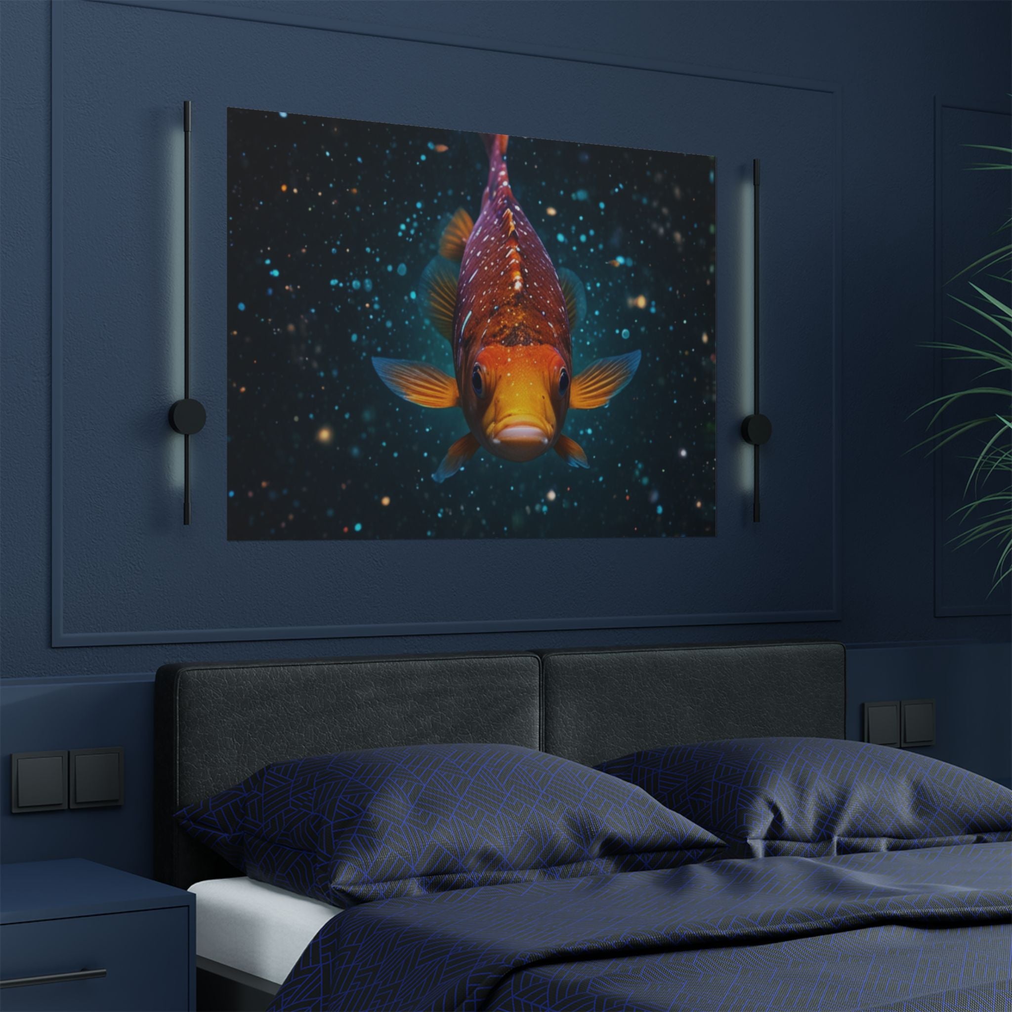 Koi Fish Satin Poster — Vibrant Underwater Galaxy Wall Art (300gsm)