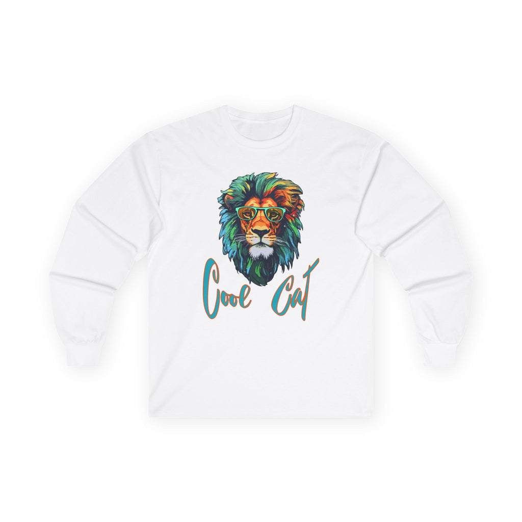 Cool Cat Lion Long Sleeve Tee — Colorful Graphic Lion "Cool Cat" Shirt