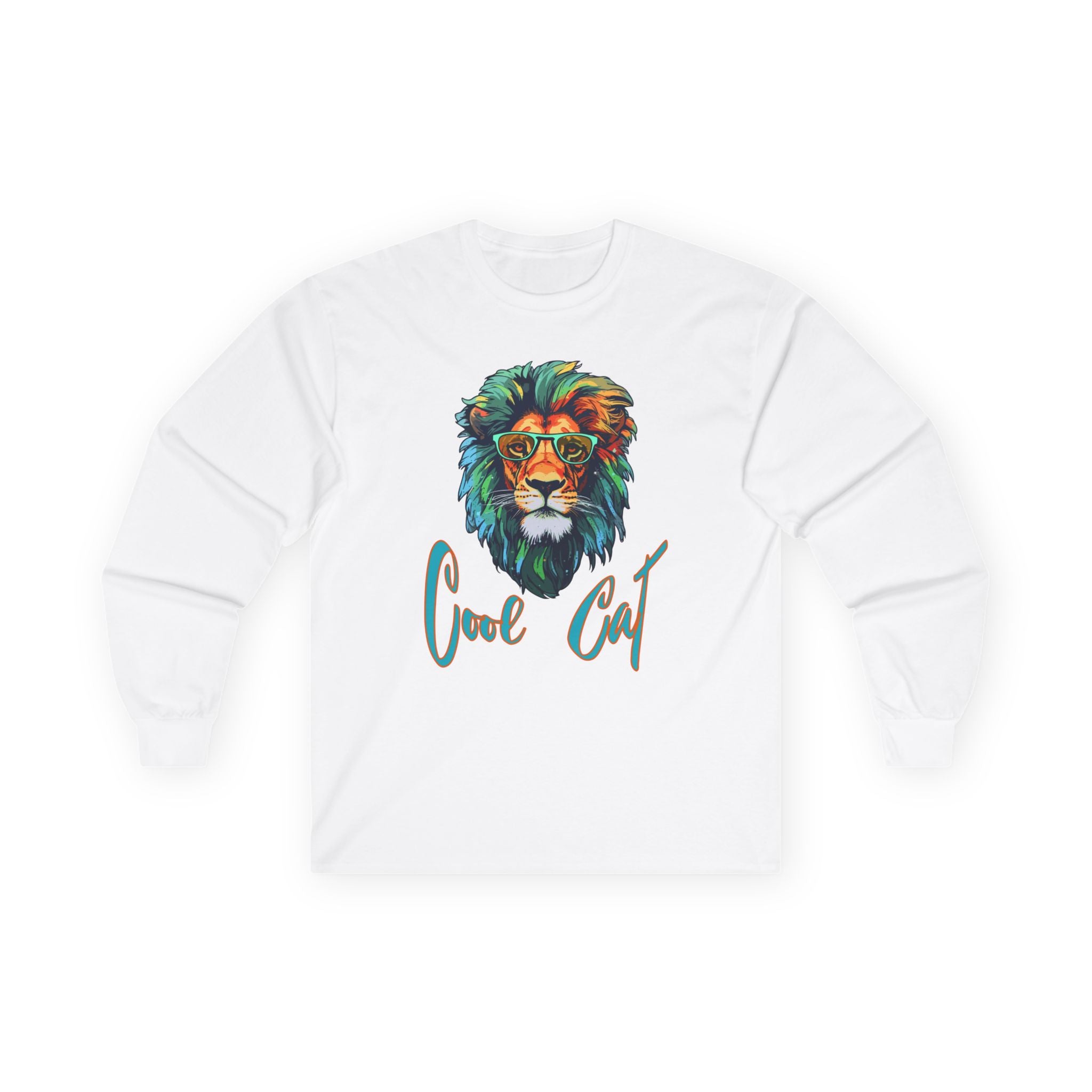 Cool Cat Lion Long Sleeve Tee — Colorful Graphic Lion "Cool Cat" Shirt