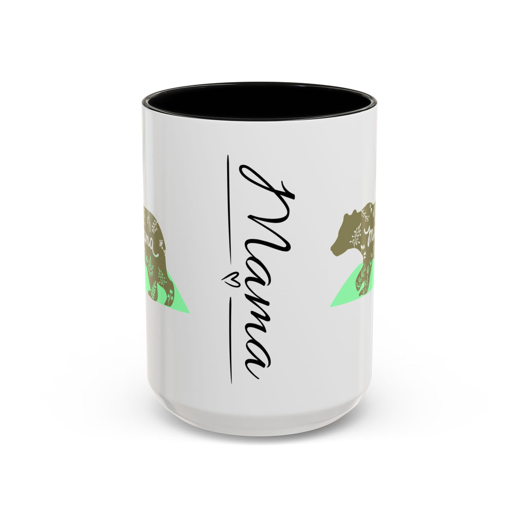 Mama Bear Accent Coffee Mug – Floral Bear Design, Mama Bear Gift (11/15 oz)