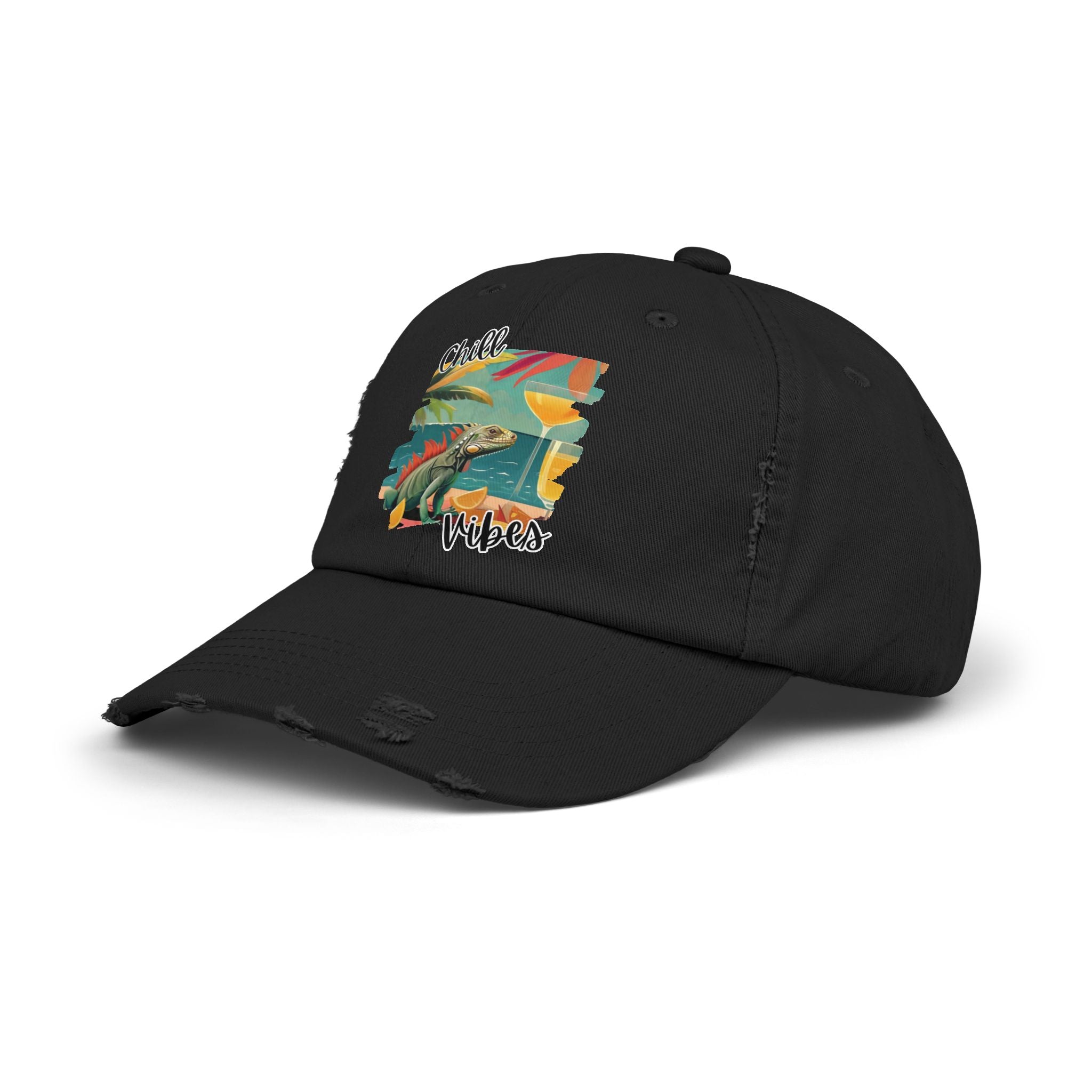 Chill Vibes Distressed Cap - Retro Surf Frog Beach Hat