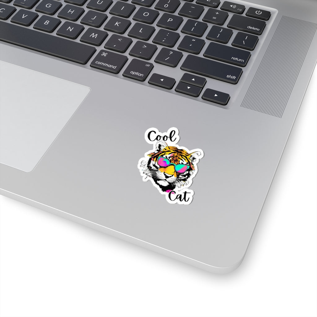 Cool Cat Tiger Sticker — Retro Sunglasses Kiss-Cut Vinyl Sticker