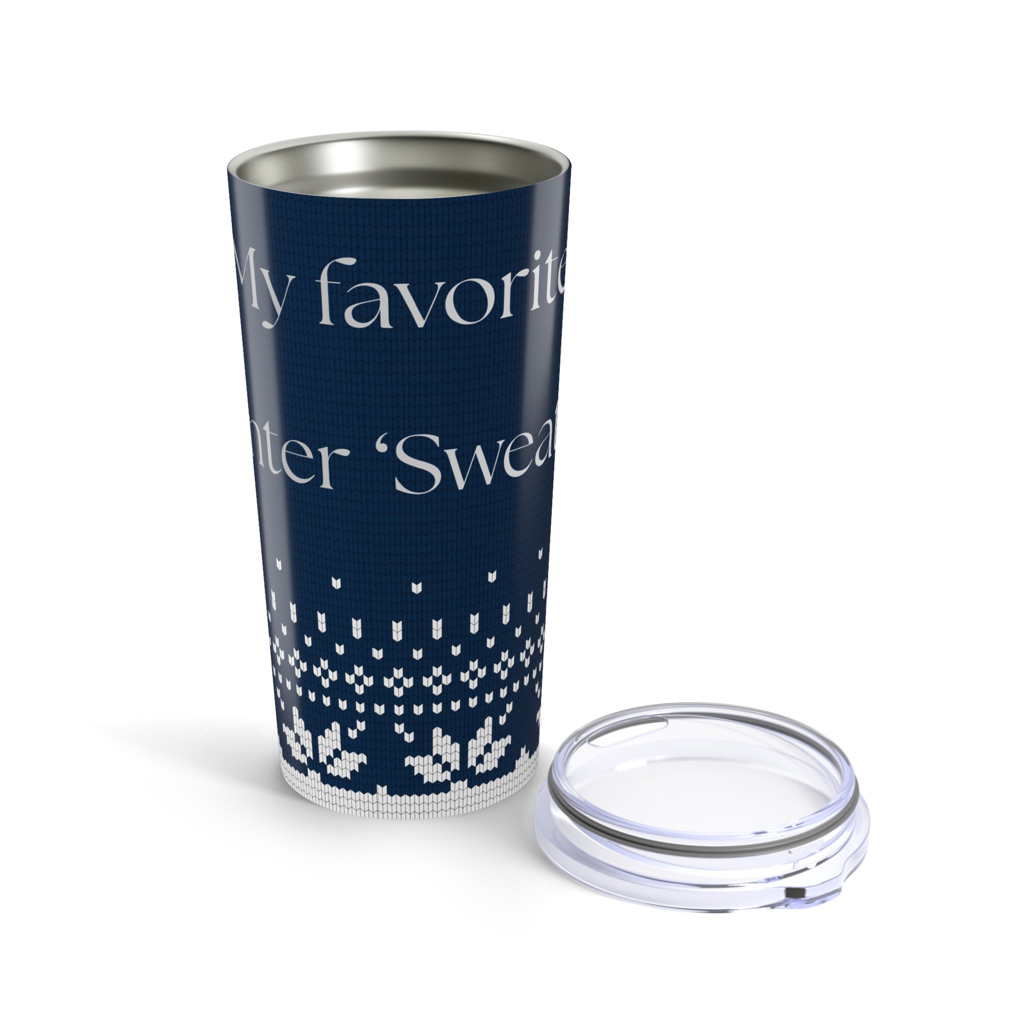 20oz Tumbler - 'My Favorite Sweater' Navy Holiday Knit Insulated Travel Cup