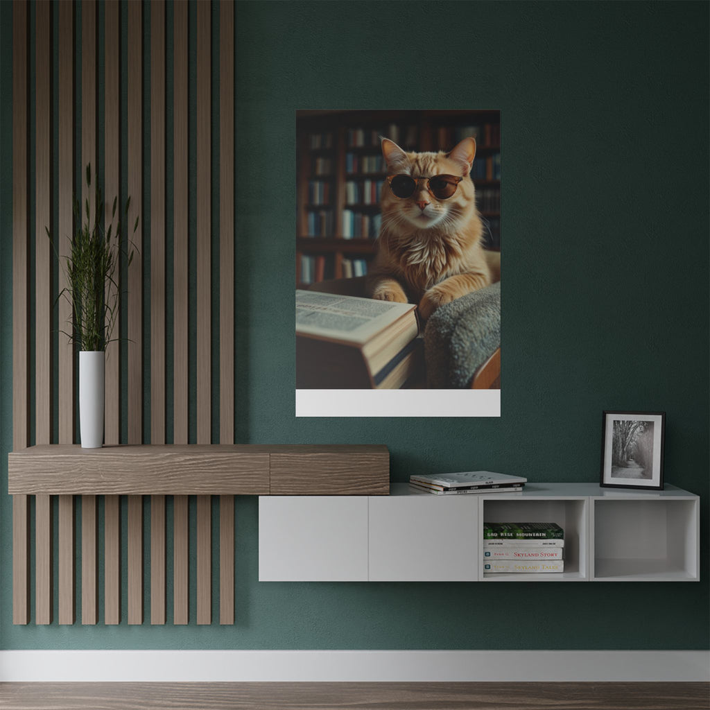 Cool Cat Reading Poster — Retro Sunglasses Cat Art Print (Satin Poster)