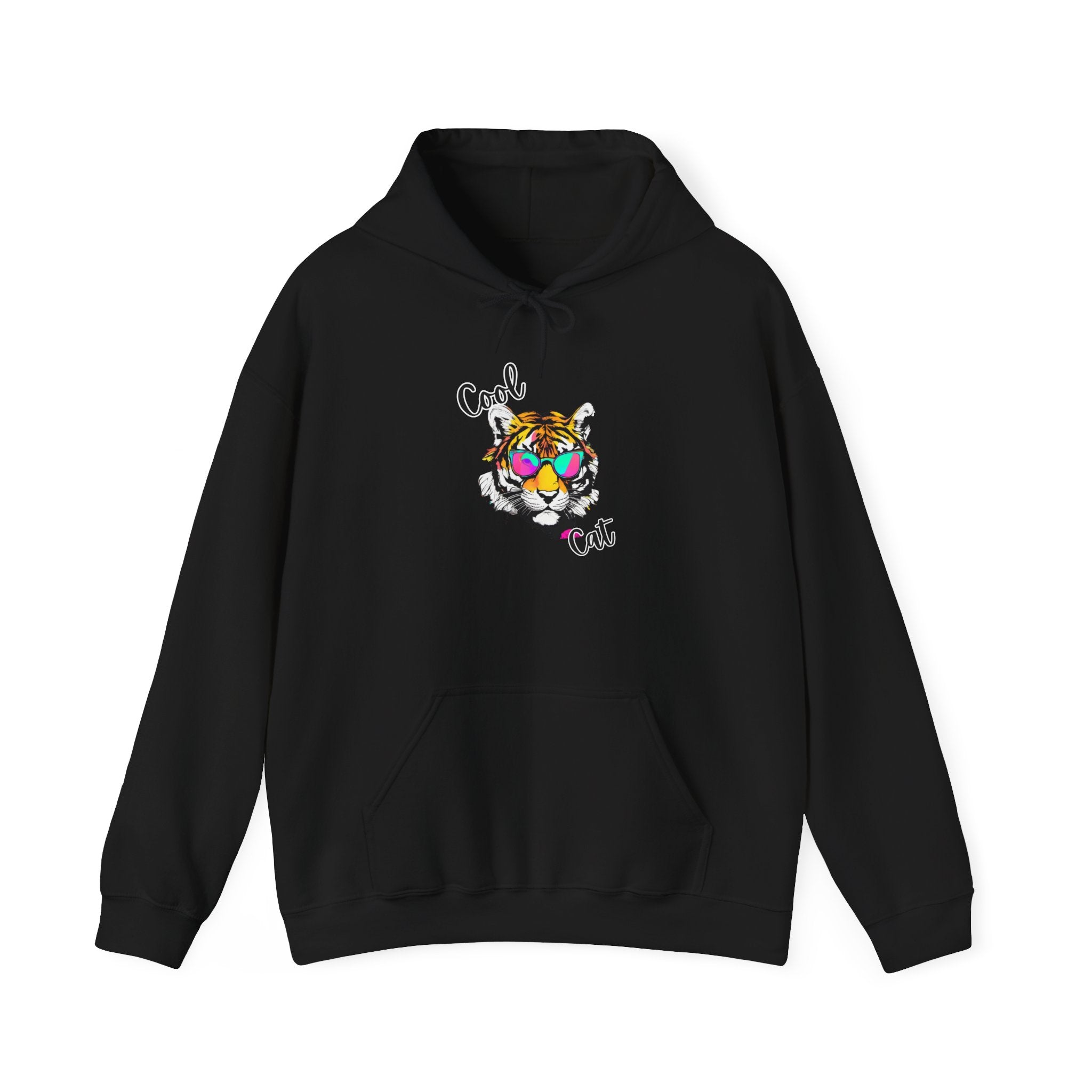 Cool Cat Hoodie — Colorful Sunglasses Tiger Graphic Sweatshirt