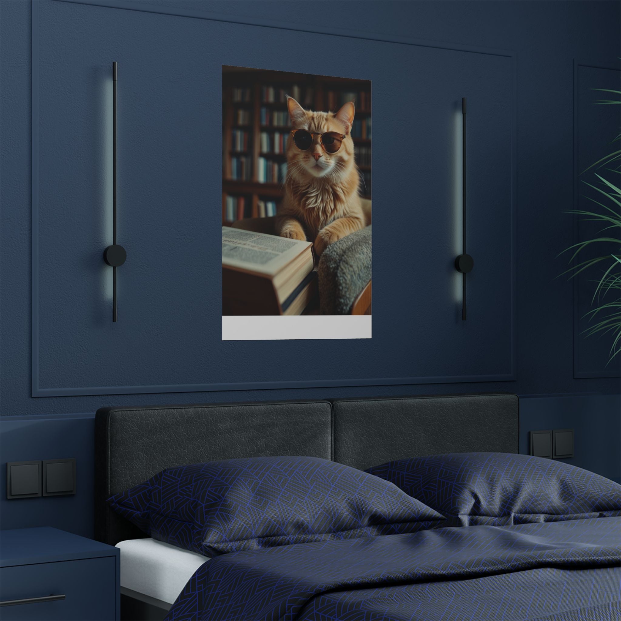 Cool Cat Reading Poster — Retro Sunglasses Cat Art Print (Satin Poster)