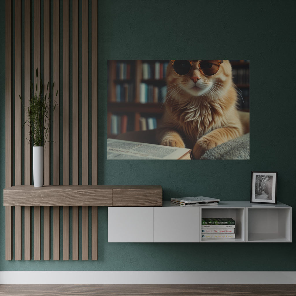 Cool Cat Reading Poster — Retro Sunglasses Cat Art Print (Satin Poster)