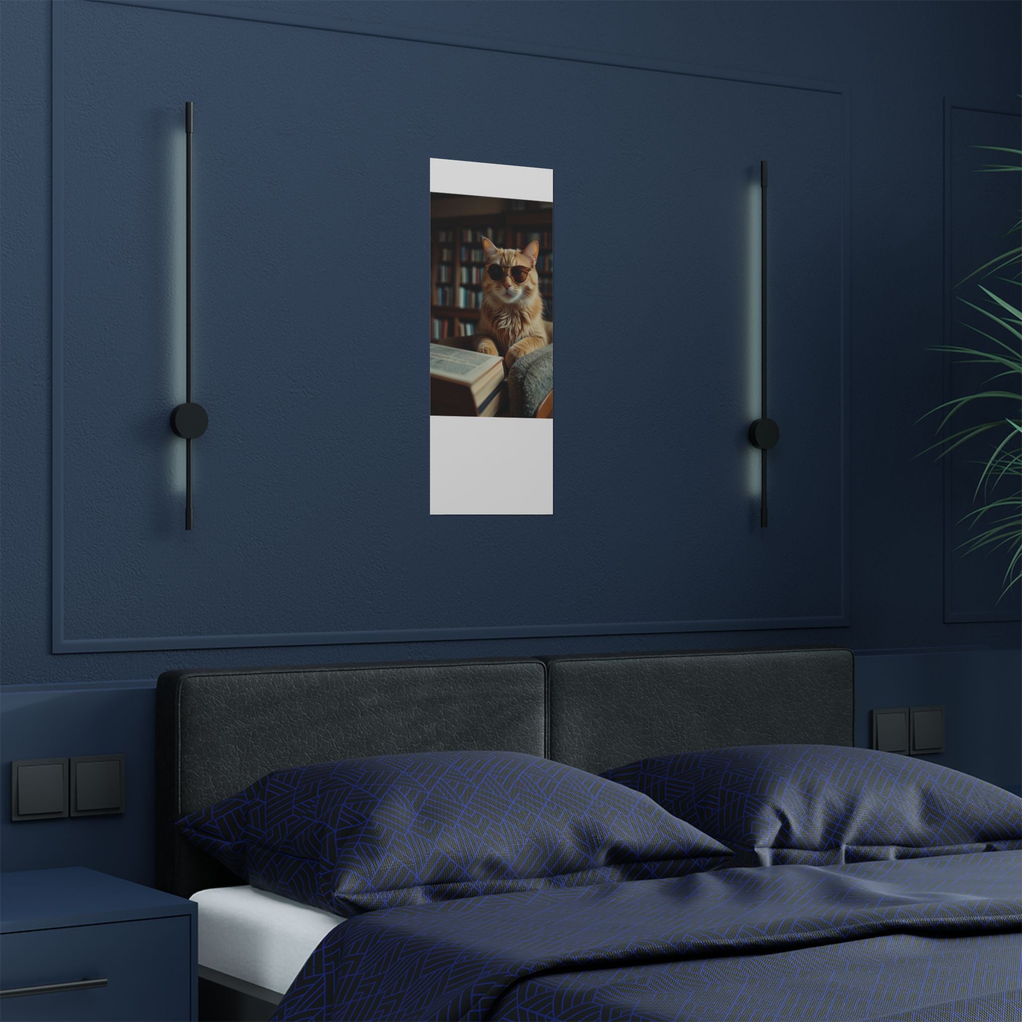 Cool Cat Reading Poster — Retro Sunglasses Cat Art Print (Satin Poster)