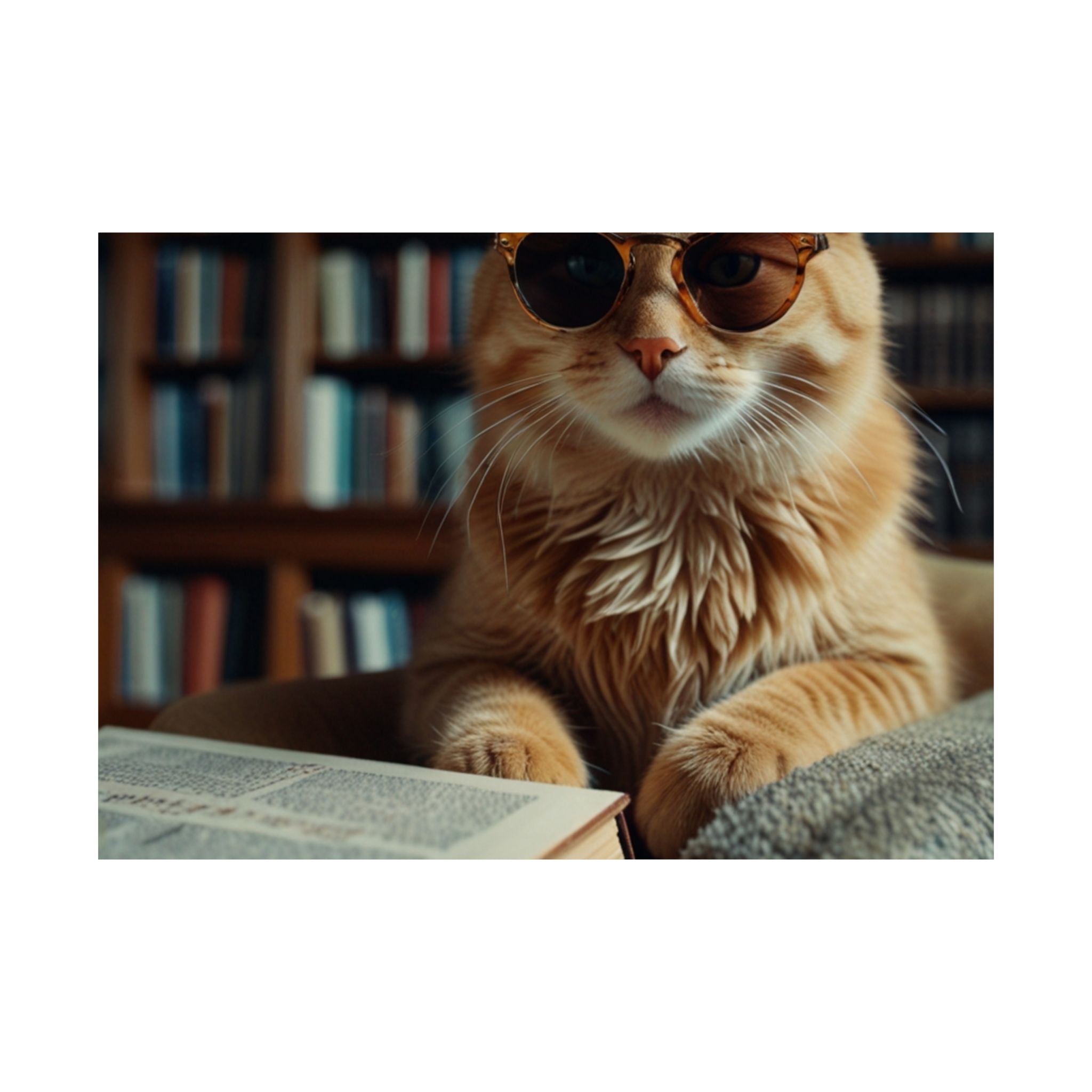 Cool Cat Reading Poster — Retro Sunglasses Cat Art Print (Satin Poster)
