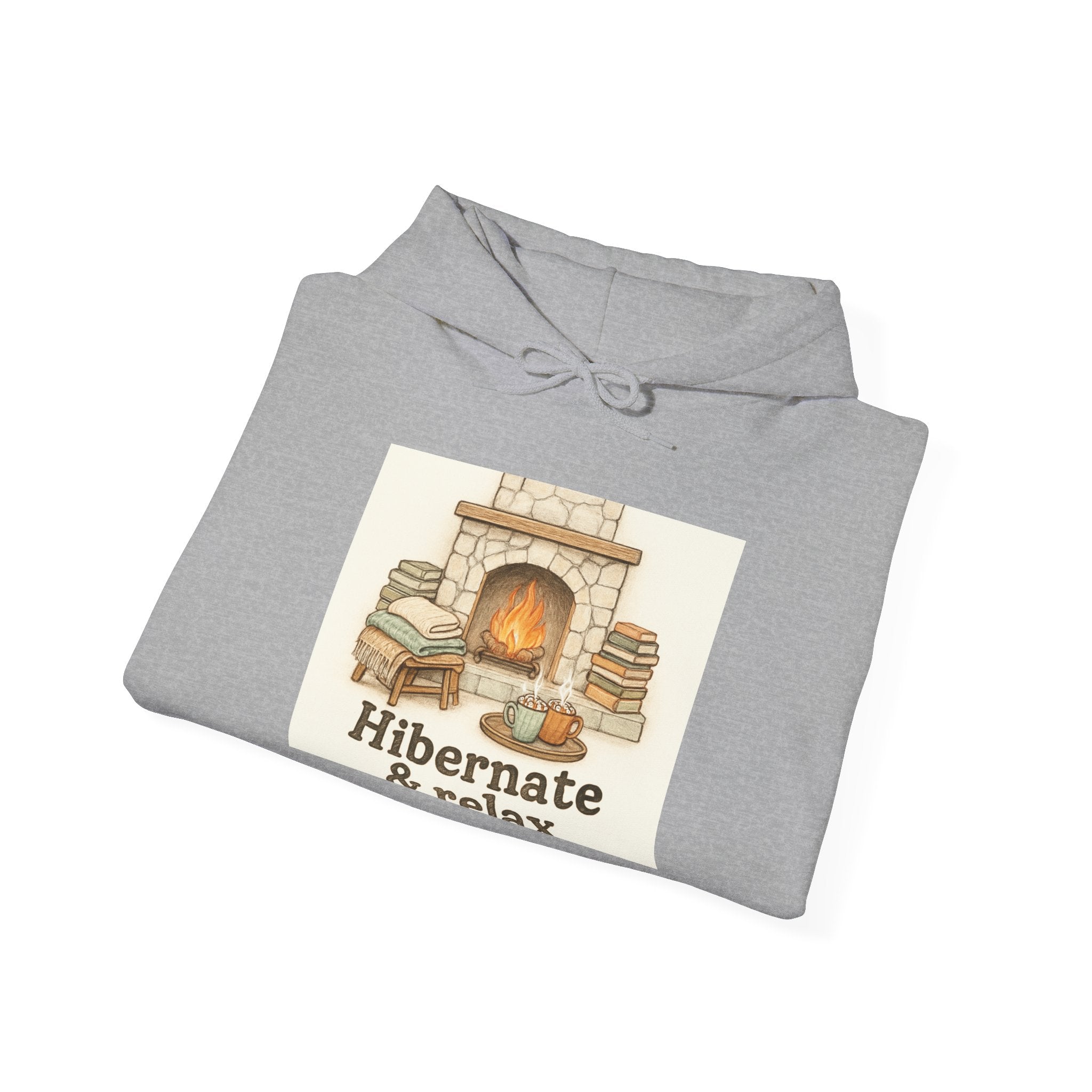 Hibernate & Relax Hoodie — Cozy Fireplace Sweatshirt for Winter Lounging